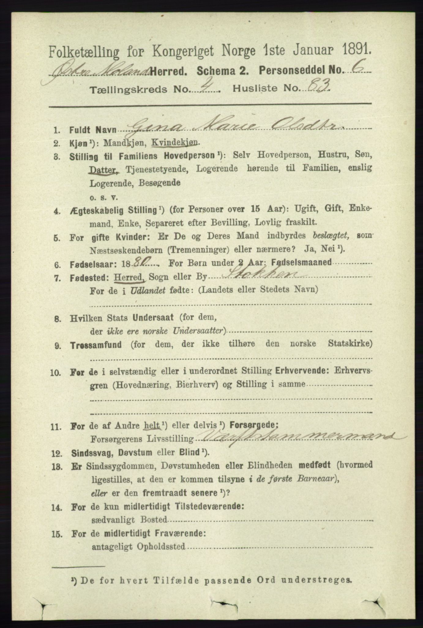 RA, 1891 census for 0918 Austre Moland, 1891, p. 2498