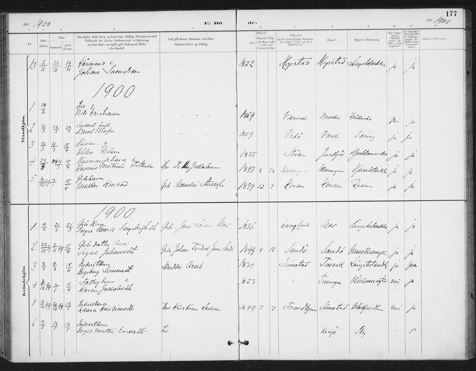 Ministerialprotokoller, klokkerbøker og fødselsregistre - Sør-Trøndelag, SAT/A-1456/657/L0708: Parish register (official) no. 657A09, 1894-1904, p. 177