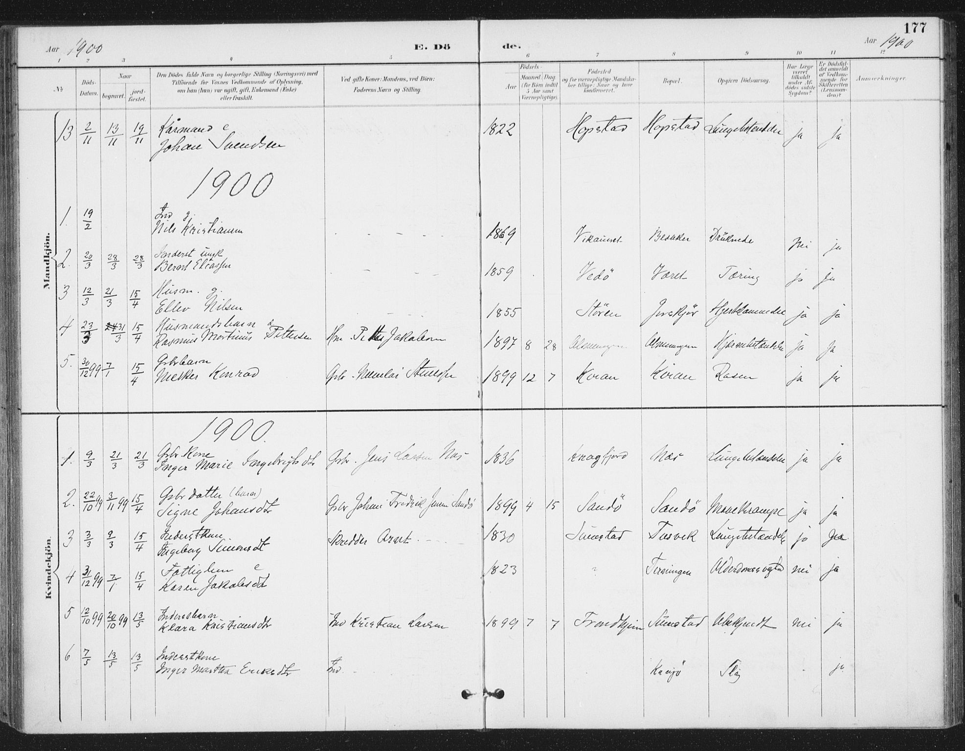Ministerialprotokoller, klokkerbøker og fødselsregistre - Sør-Trøndelag, AV/SAT-A-1456/657/L0708: Parish register (official) no. 657A09, 1894-1904, p. 177