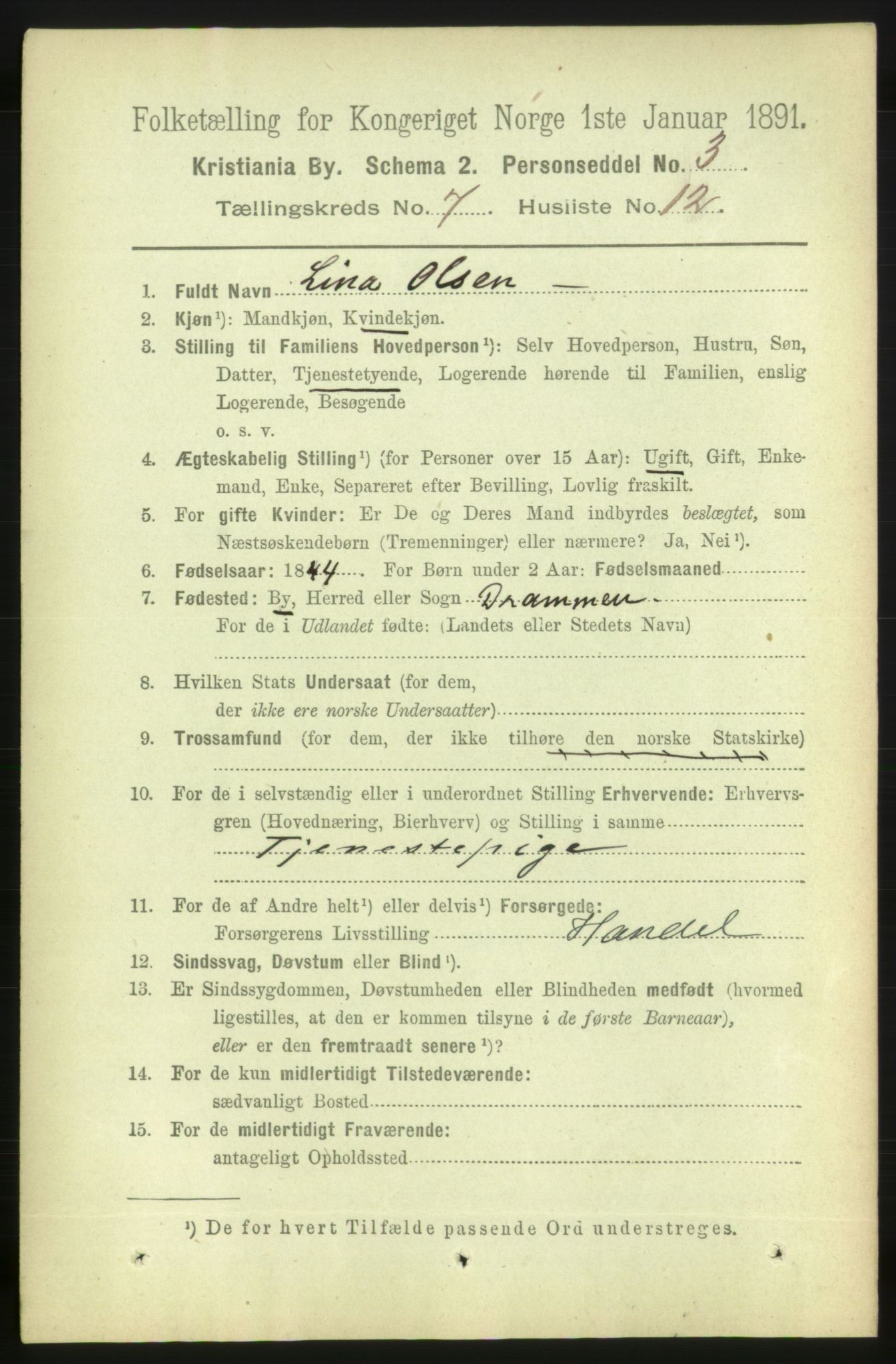 RA, 1891 census for 0301 Kristiania, 1891, p. 2888