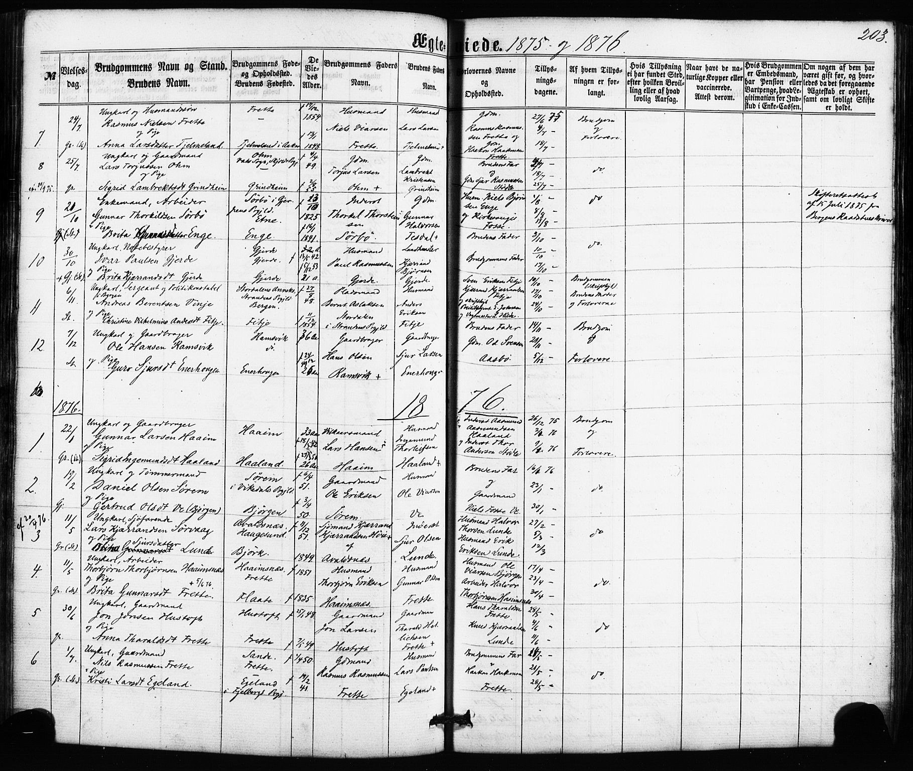 Etne sokneprestembete, SAB/A-75001/H/Haa: Parish register (official) no. A 9, 1862-1878, p. 203