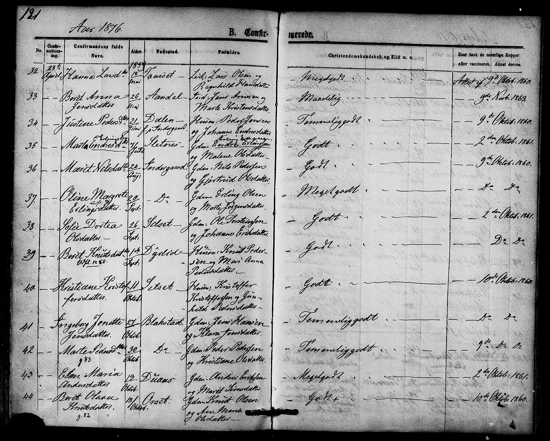 Ministerialprotokoller, klokkerbøker og fødselsregistre - Møre og Romsdal, AV/SAT-A-1454/584/L0966: Parish register (official) no. 584A06, 1869-1878, p. 121