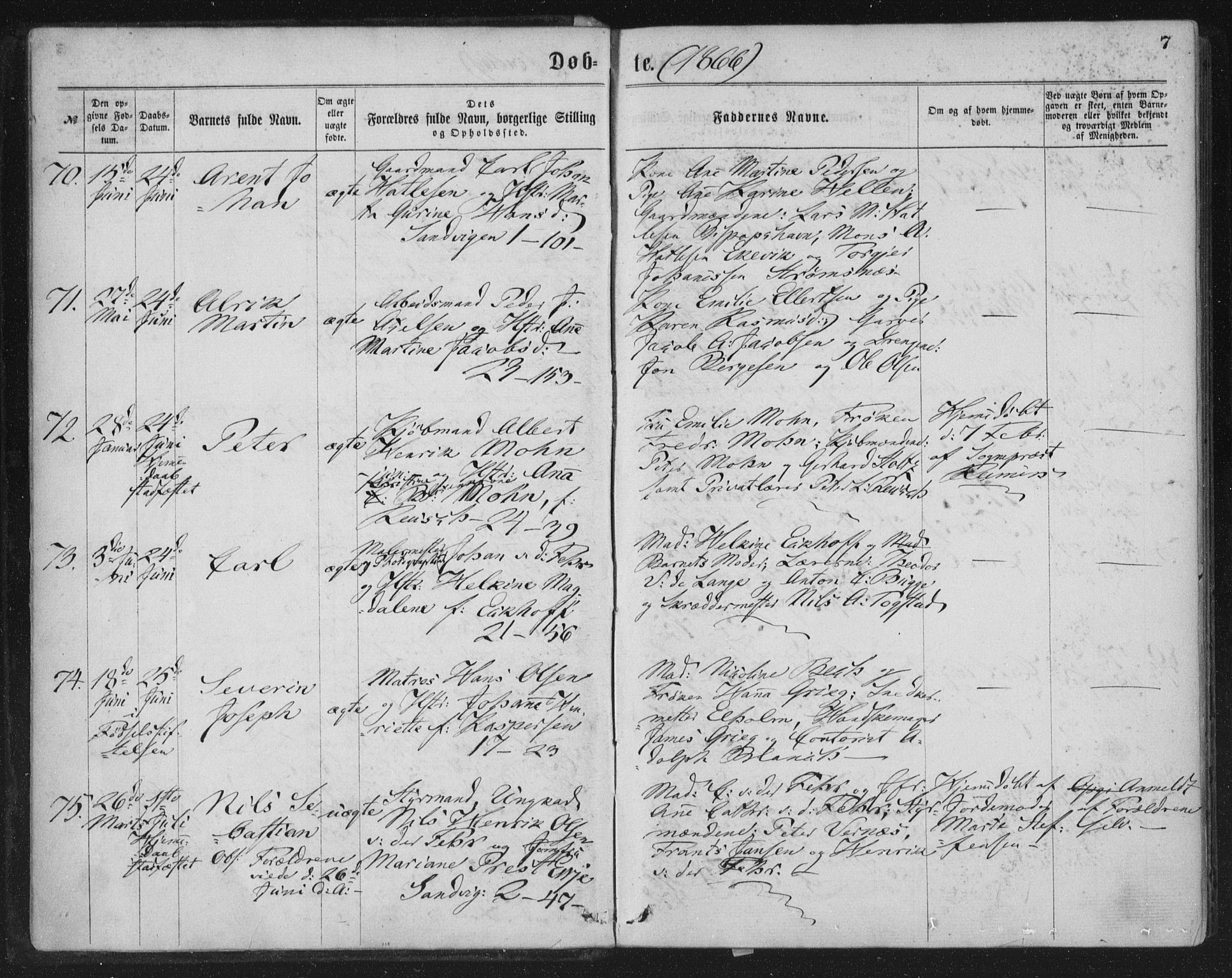 Korskirken sokneprestembete, SAB/A-76101/H/Haa/L0019: Parish register (official) no. B 5, 1866-1871, p. 7