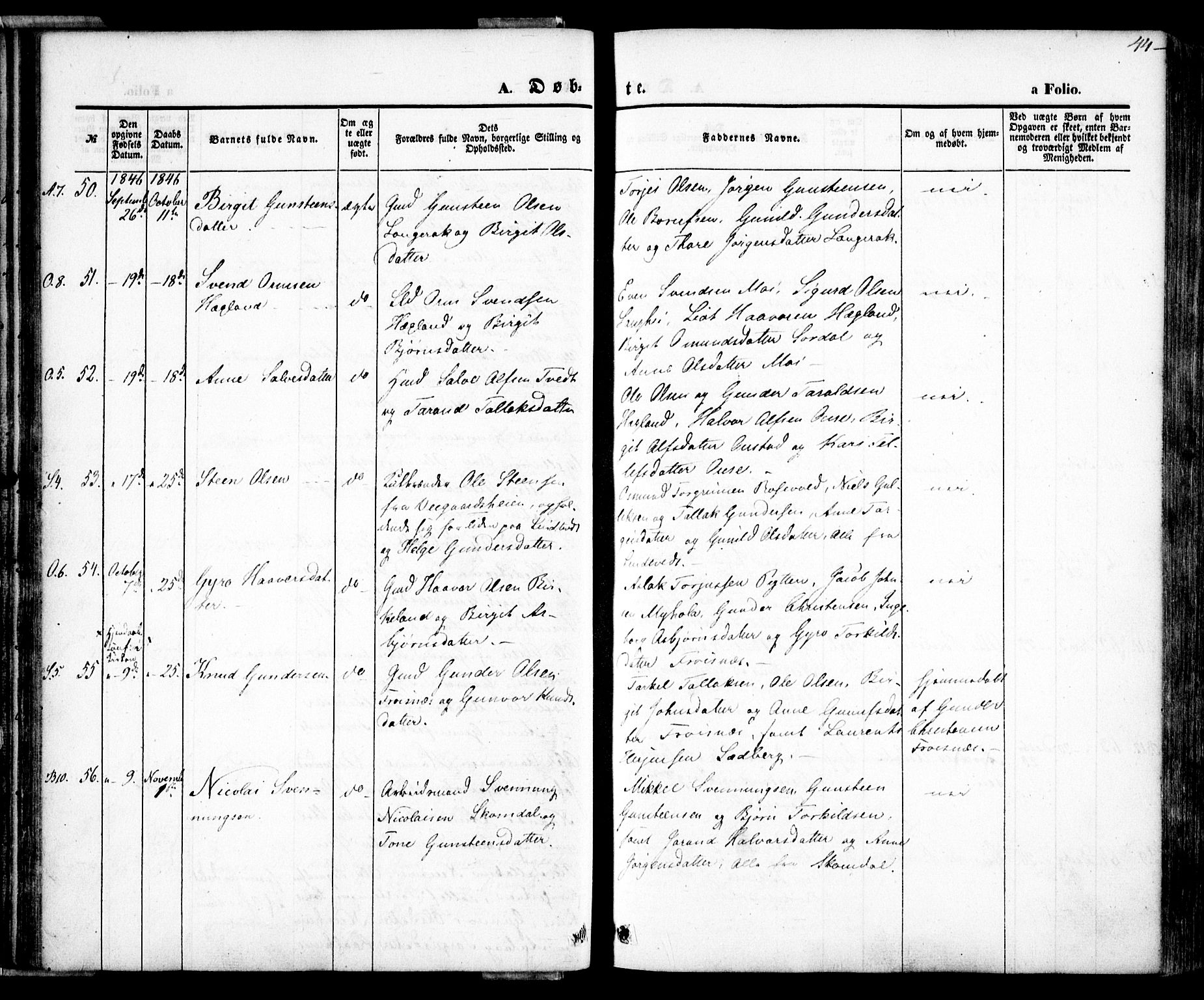 Bygland sokneprestkontor, AV/SAK-1111-0006/F/Fa/Fab/L0004: Parish register (official) no. A 4, 1842-1858, p. 44