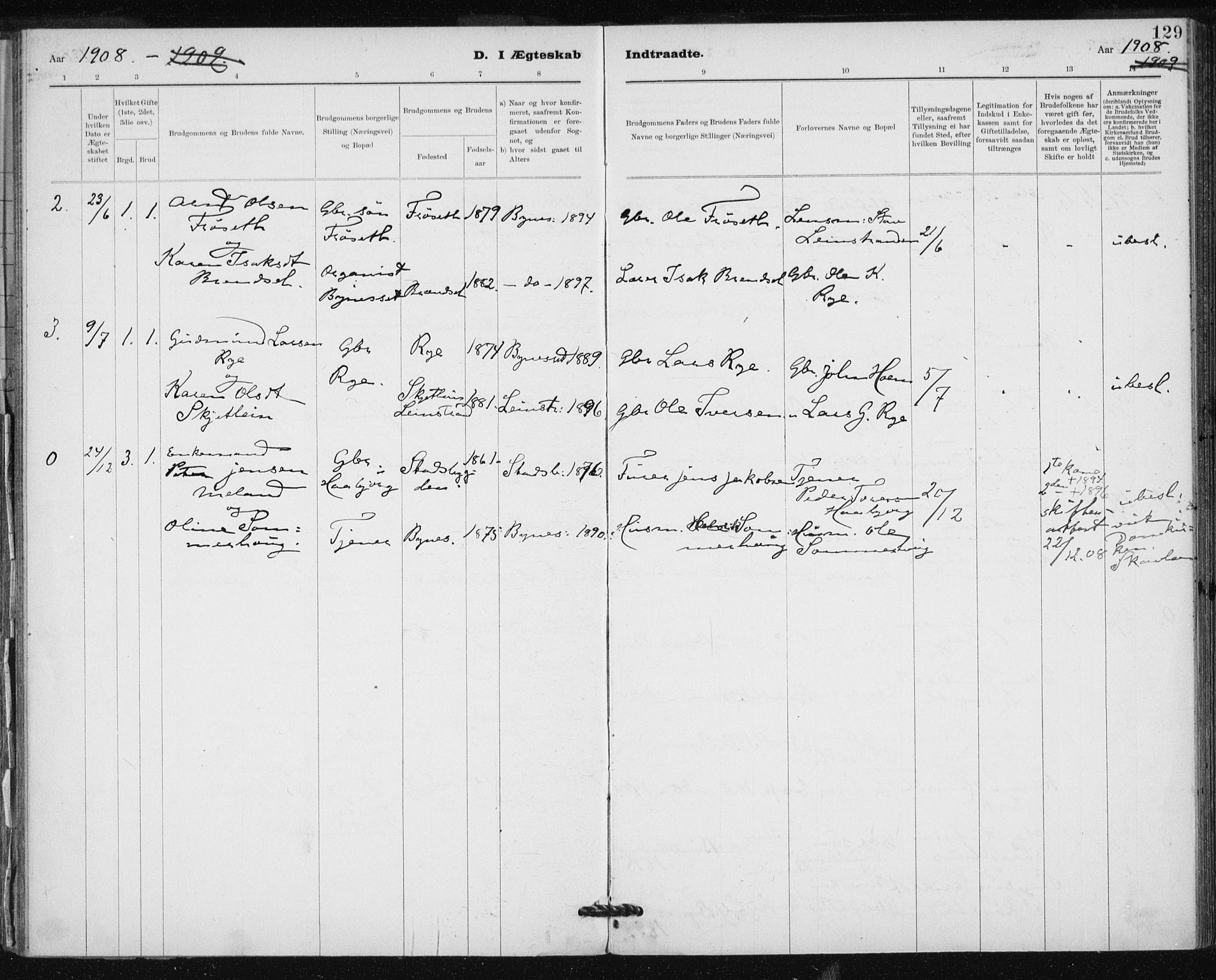 Ministerialprotokoller, klokkerbøker og fødselsregistre - Sør-Trøndelag, SAT/A-1456/612/L0381: Parish register (official) no. 612A13, 1907-1923, p. 129