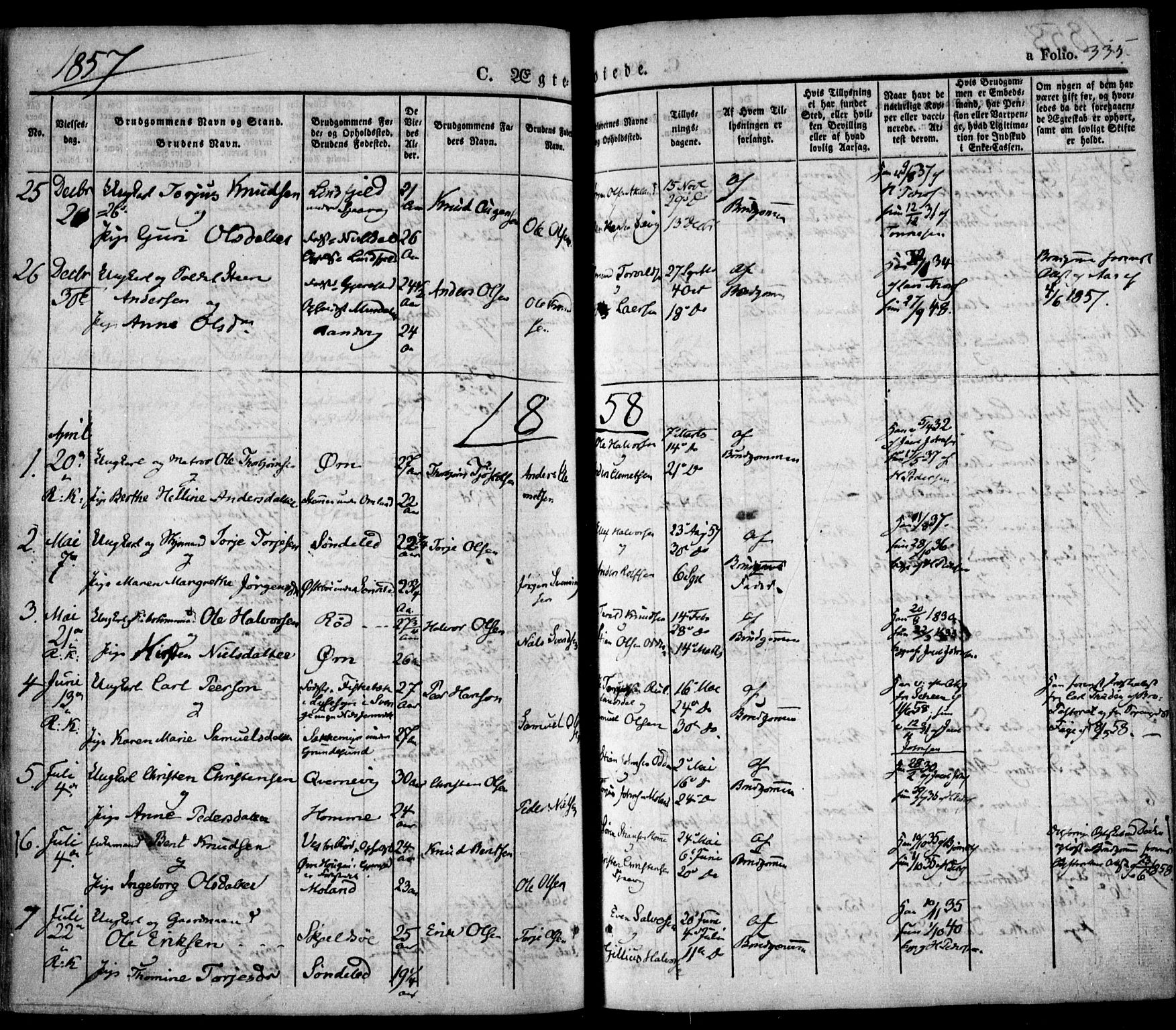 Søndeled sokneprestkontor, SAK/1111-0038/F/Fa/L0002: Parish register (official) no. A 2, 1839-1860, p. 335