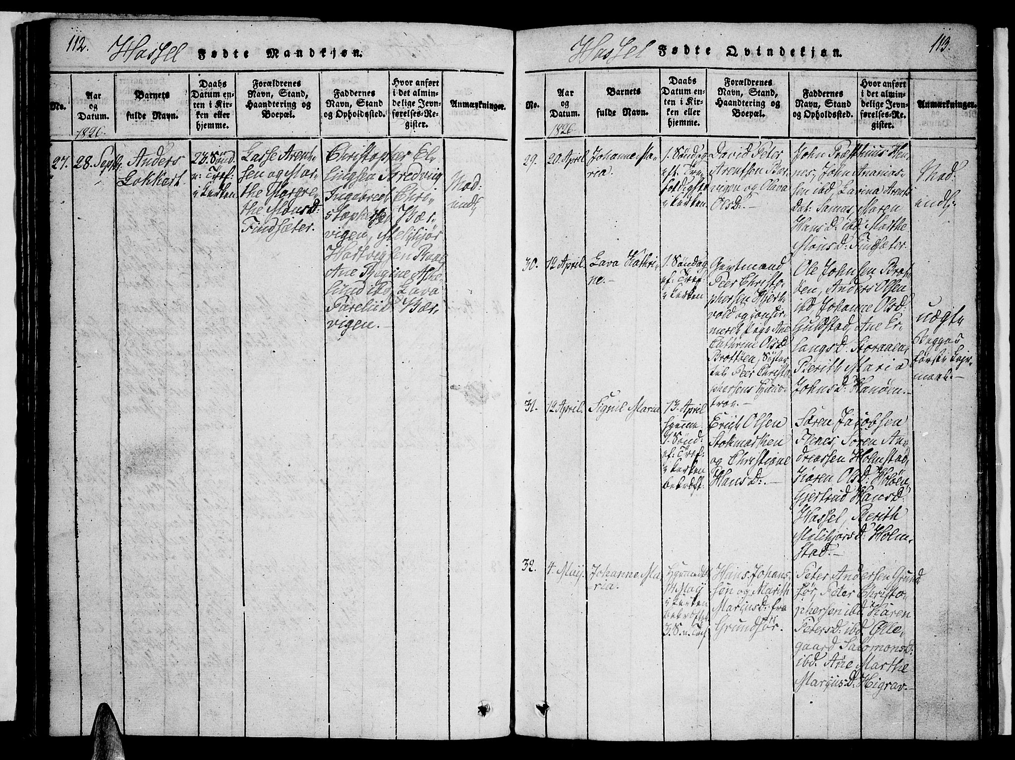 Ministerialprotokoller, klokkerbøker og fødselsregistre - Nordland, AV/SAT-A-1459/888/L1237: Parish register (official) no. 888A05 /1, 1820-1836, p. 112-113