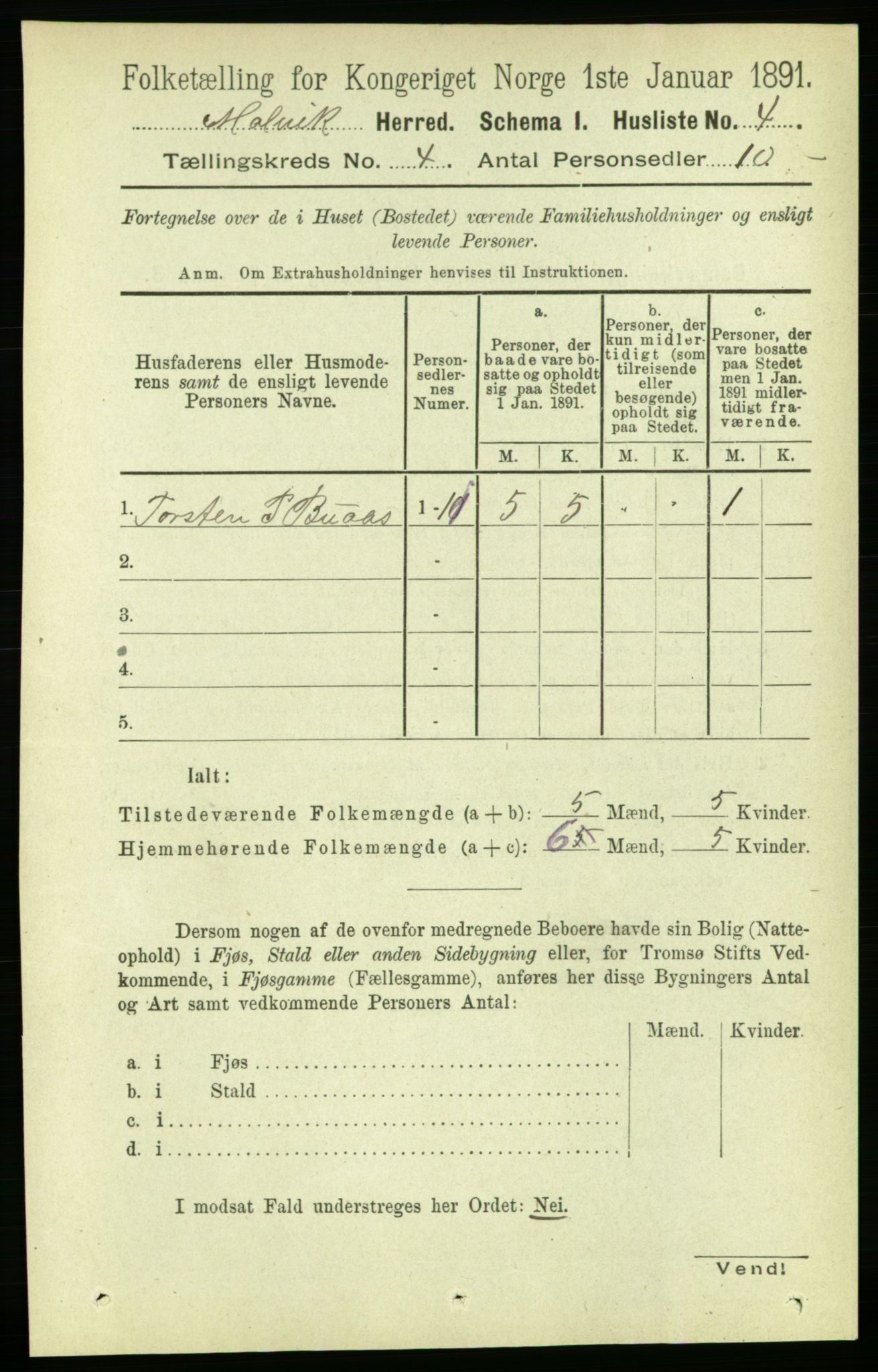 RA, 1891 census for 1663 Malvik, 1891, p. 2648