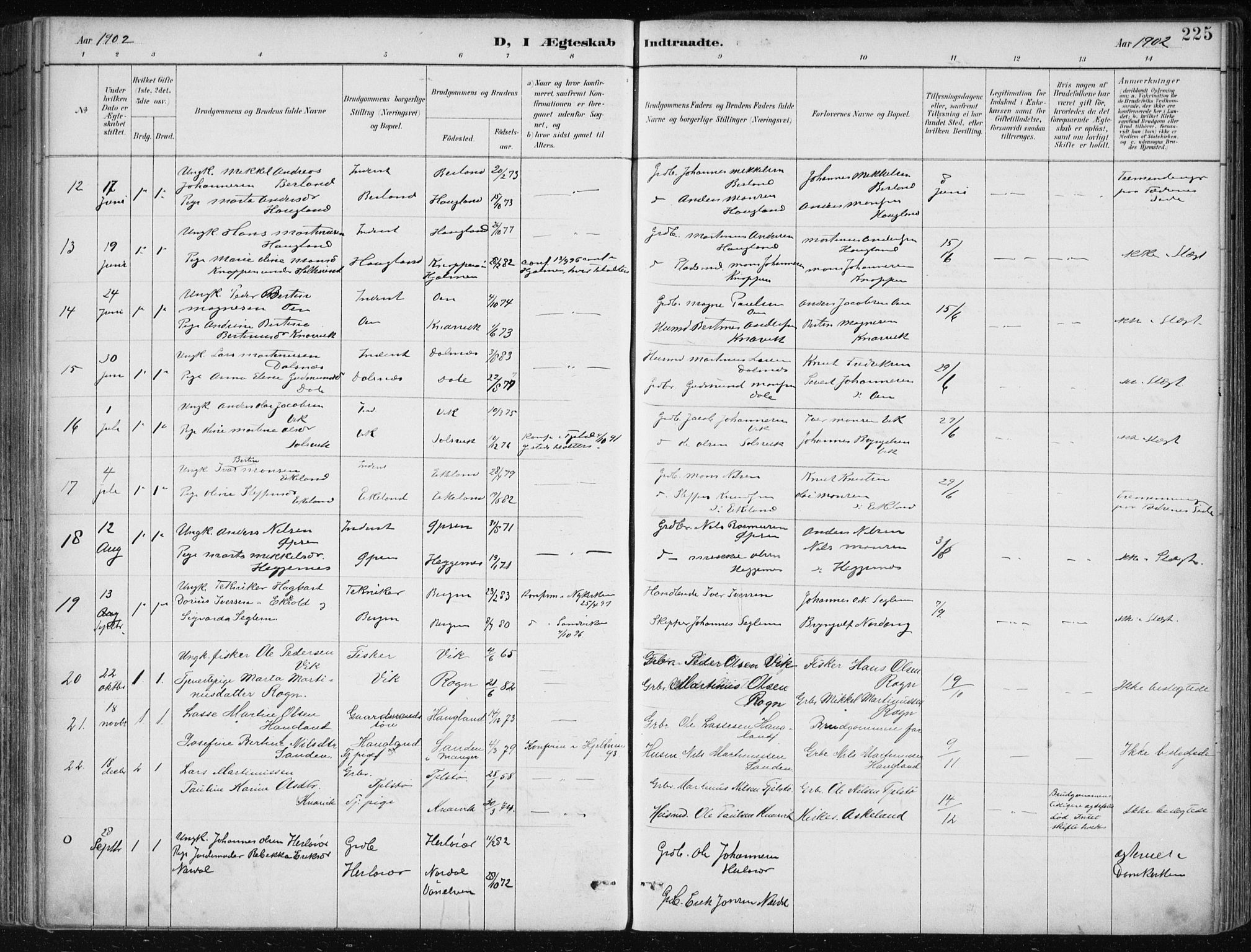 Herdla Sokneprestembete, SAB/A-75701/H/Haa: Parish register (official) no. A 4, 1891-1905, p. 225