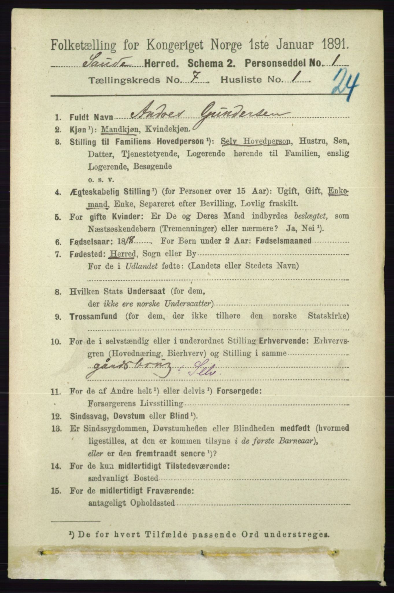 RA, 1891 census for 0822 Sauherad, 1891, p. 2030