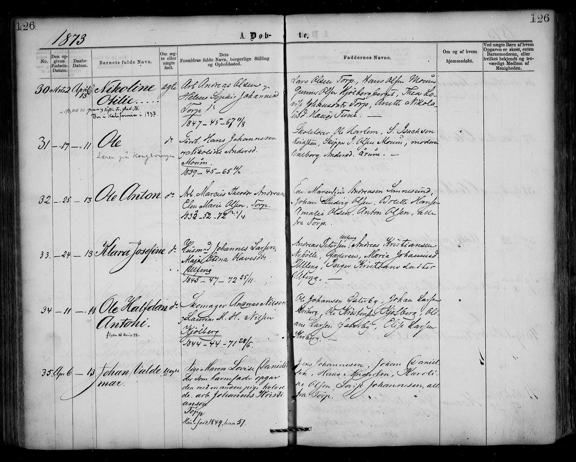 Borge prestekontor Kirkebøker, AV/SAO-A-10903/F/Fa/L0006: Parish register (official) no. I 6, 1861-1874, p. 126