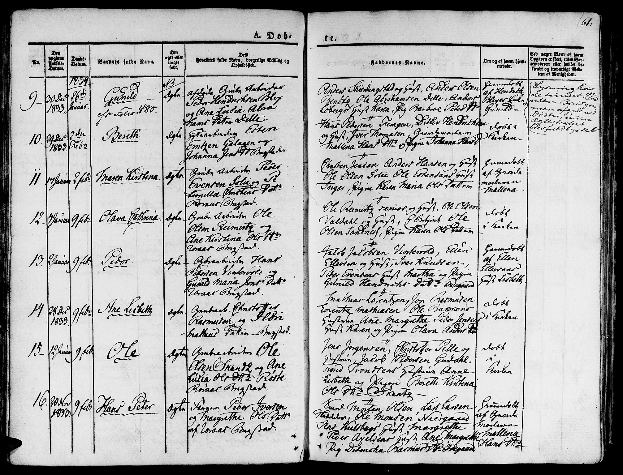 Ministerialprotokoller, klokkerbøker og fødselsregistre - Sør-Trøndelag, SAT/A-1456/681/L0930: Parish register (official) no. 681A08, 1829-1844, p. 61