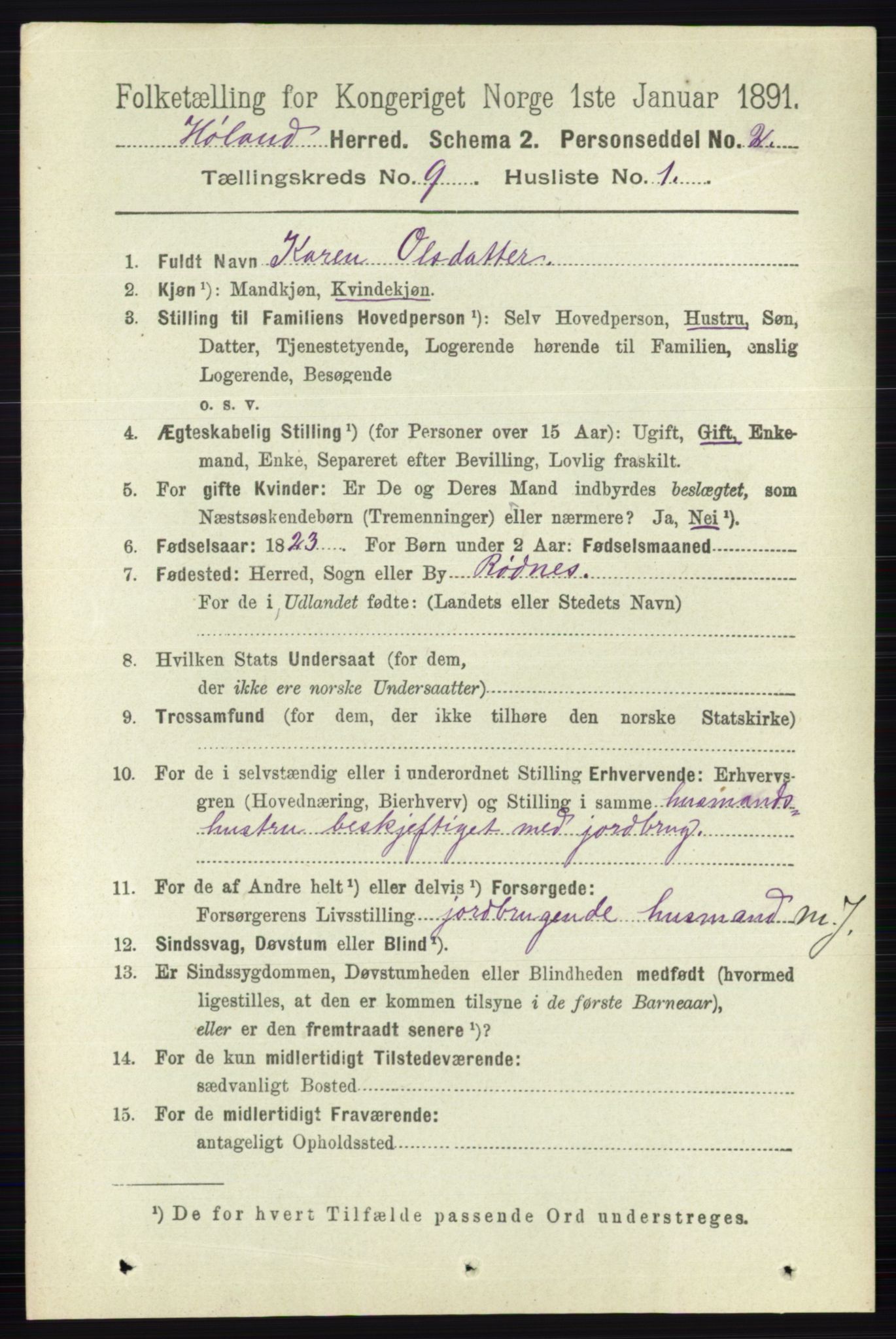 RA, 1891 census for 0221 Høland, 1891, p. 6149