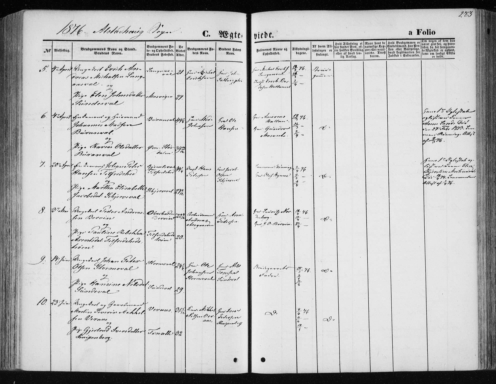 Ministerialprotokoller, klokkerbøker og fødselsregistre - Nord-Trøndelag, AV/SAT-A-1458/717/L0157: Parish register (official) no. 717A08 /1, 1863-1877, p. 283