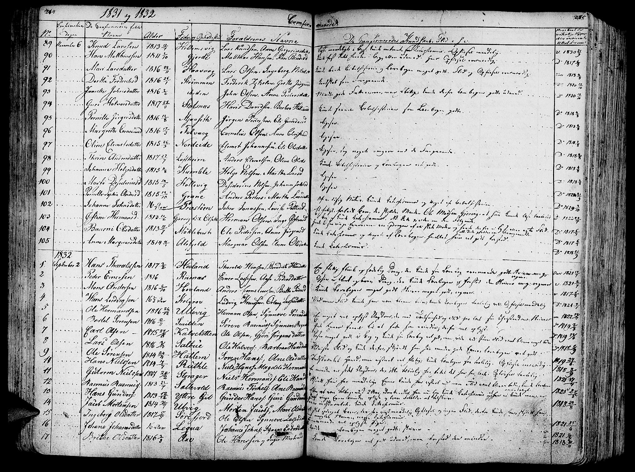 Askvoll sokneprestembete, SAB/A-79501/H/Haa/Haaa/L0010: Parish register (official) no. A 10, 1821-1844, p. 284-285