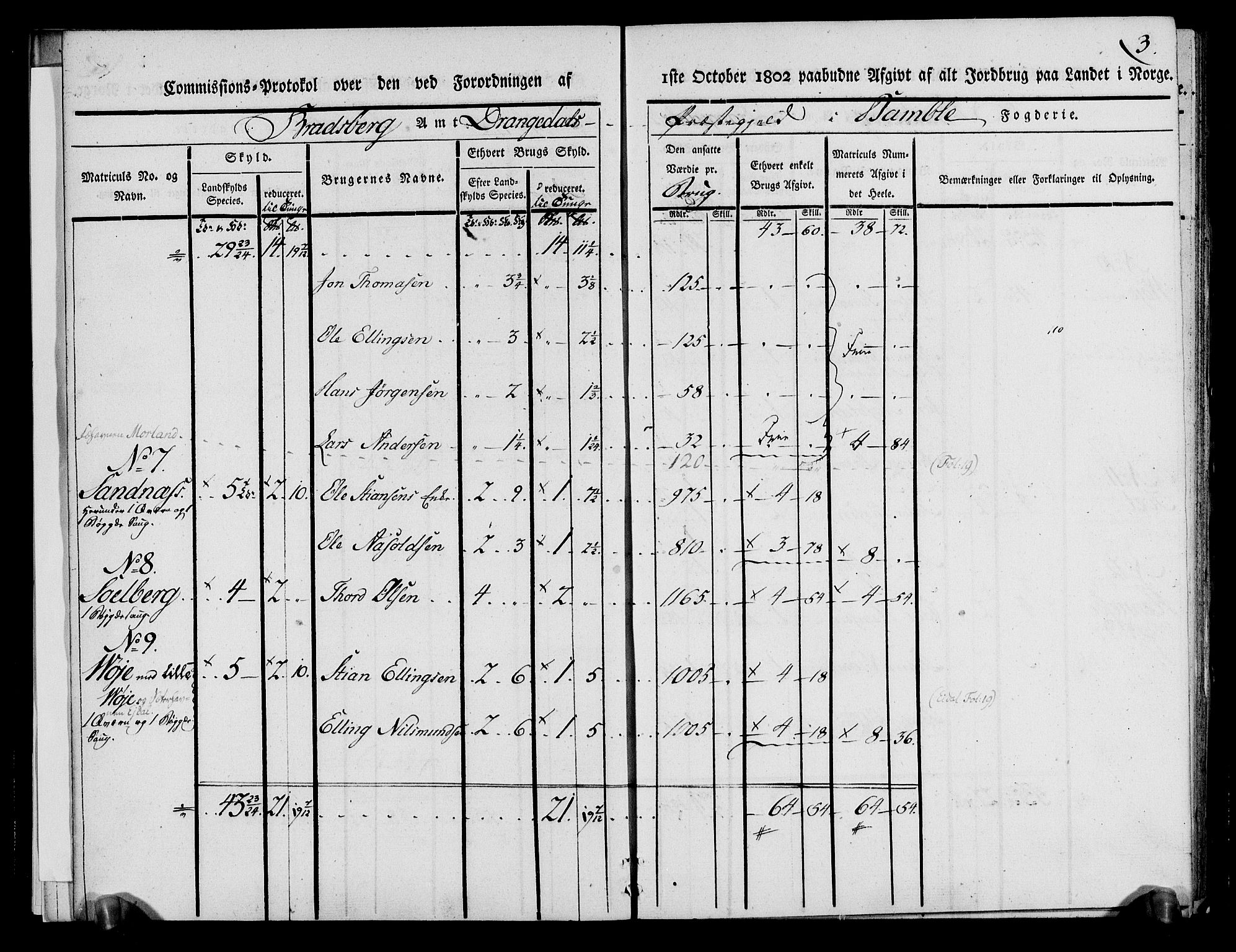 Rentekammeret inntil 1814, Realistisk ordnet avdeling, AV/RA-EA-4070/N/Ne/Nea/L0068: og 0069: Nedre Telemarken og Bamble fogderi. Kommisjonsprotokoll for Drangedal, Sannidal, Bamble og Eidanger prestegjeld., 1803, p. 8