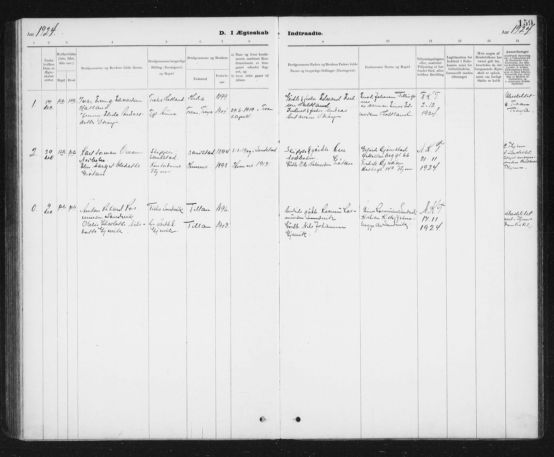Ministerialprotokoller, klokkerbøker og fødselsregistre - Sør-Trøndelag, SAT/A-1456/637/L0563: Parish register (copy) no. 637C04, 1899-1940, p. 159
