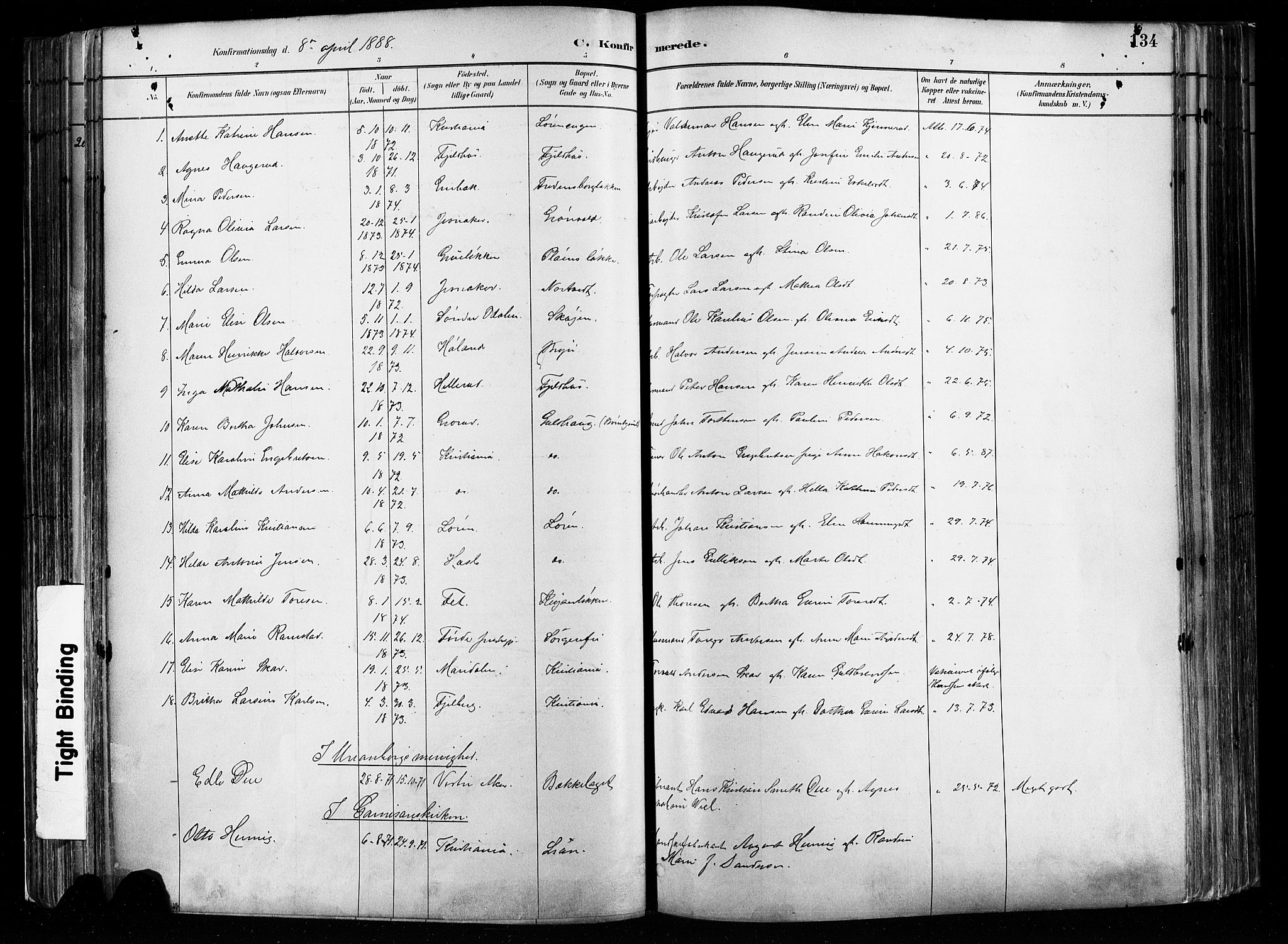Østre Aker prestekontor Kirkebøker, SAO/A-10840/F/Fa/L0008: Parish register (official) no. I 8, 1883-1894, p. 134