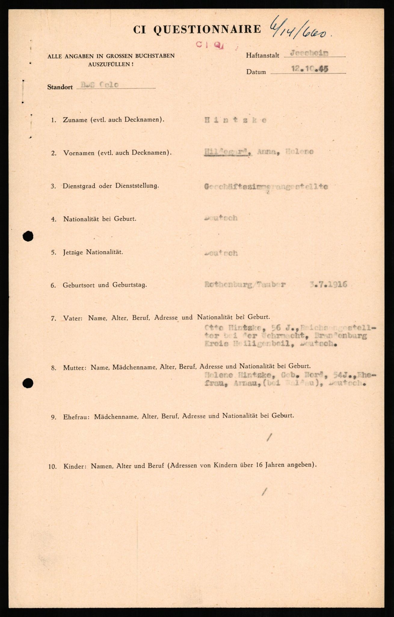 Forsvaret, Forsvarets overkommando II, AV/RA-RAFA-3915/D/Db/L0013: CI Questionaires. Tyske okkupasjonsstyrker i Norge. Tyskere., 1945-1946, p. 295