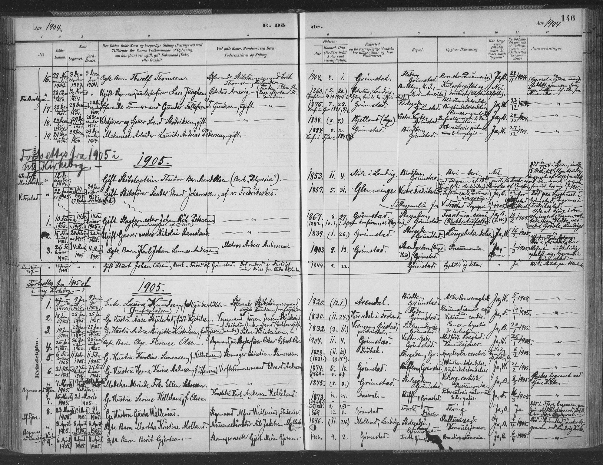 Grimstad sokneprestkontor, SAK/1111-0017/F/Fa/L0004: Parish register (official) no. A 3, 1882-1910, p. 146