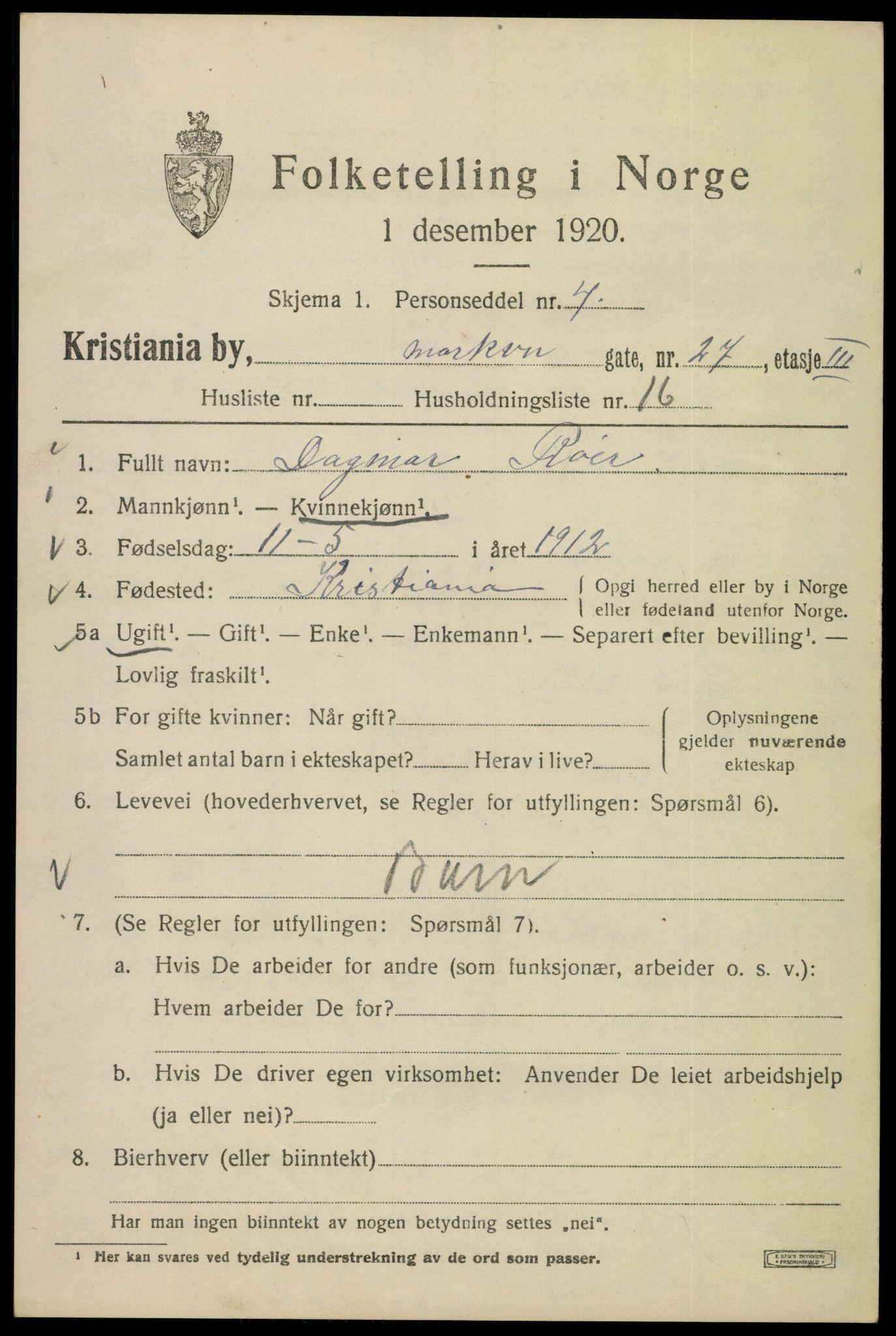 SAO, 1920 census for Kristiania, 1920, p. 387901