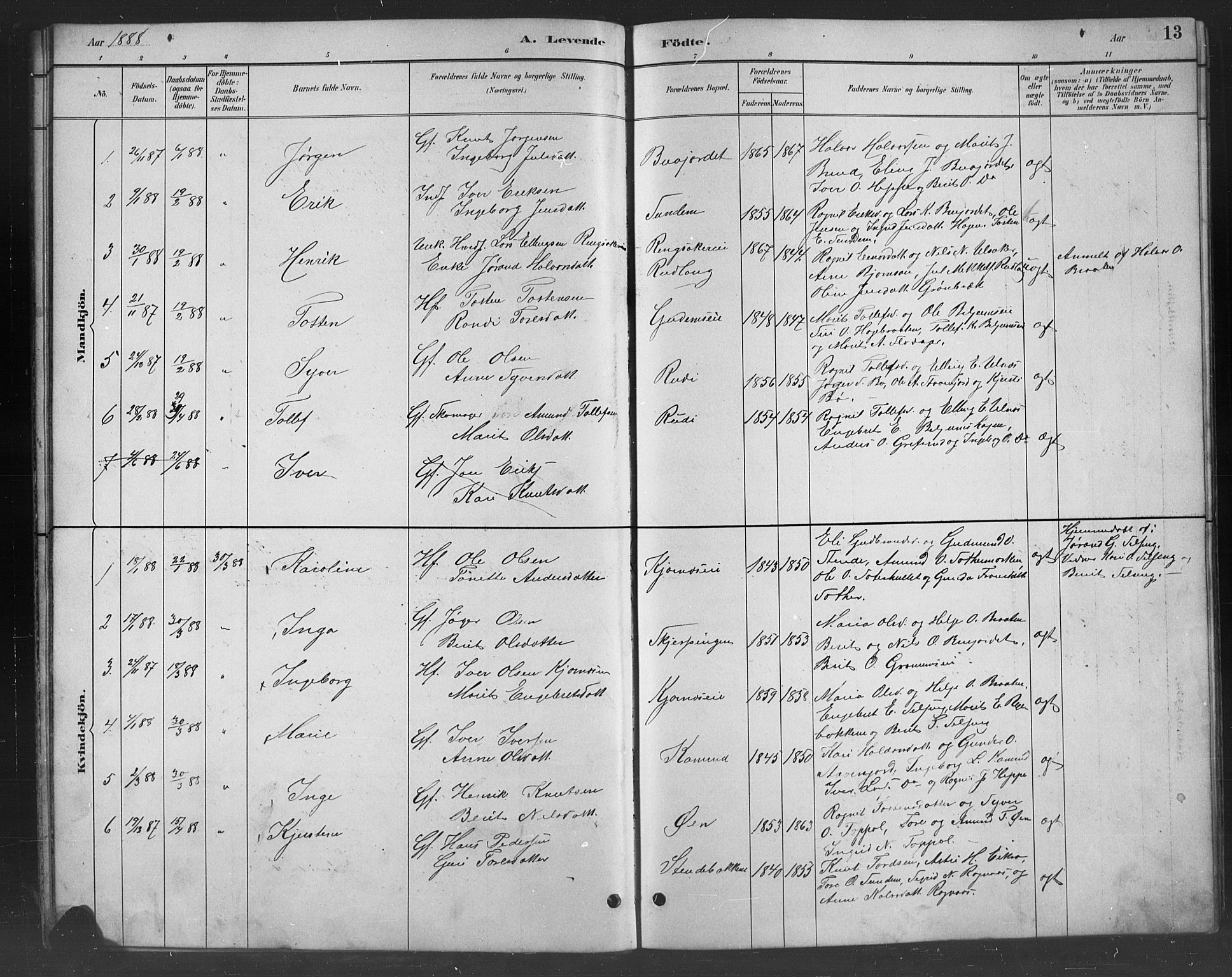 Nord-Aurdal prestekontor, SAH/PREST-132/H/Ha/Hab/L0008: Parish register (copy) no. 8, 1883-1916, p. 13