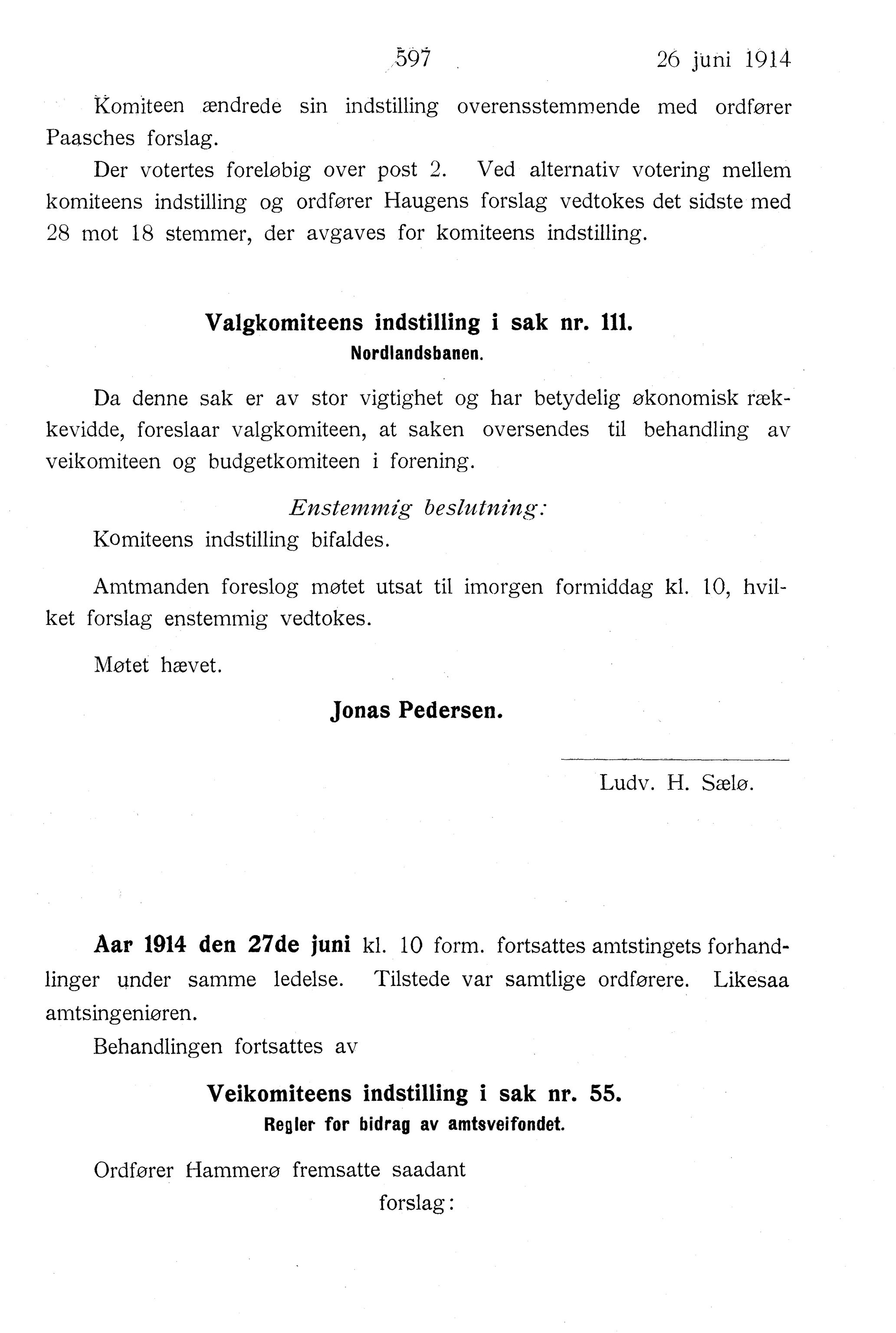 Nordland Fylkeskommune. Fylkestinget, AIN/NFK-17/176/A/Ac/L0037: Fylkestingsforhandlinger 1914, 1914, p. 597