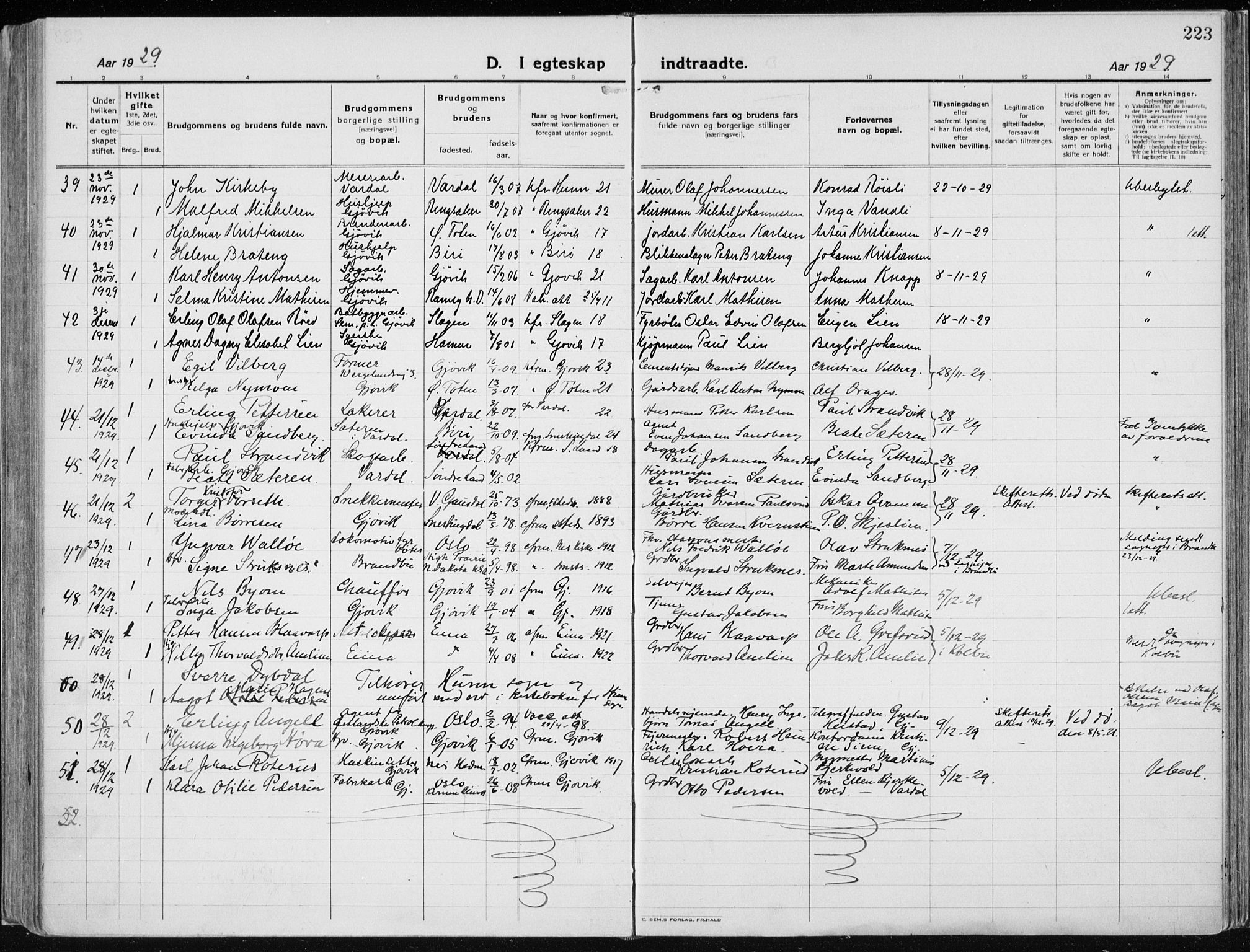 Vardal prestekontor, SAH/PREST-100/H/Ha/Haa/L0015: Parish register (official) no. 15, 1923-1937, p. 223