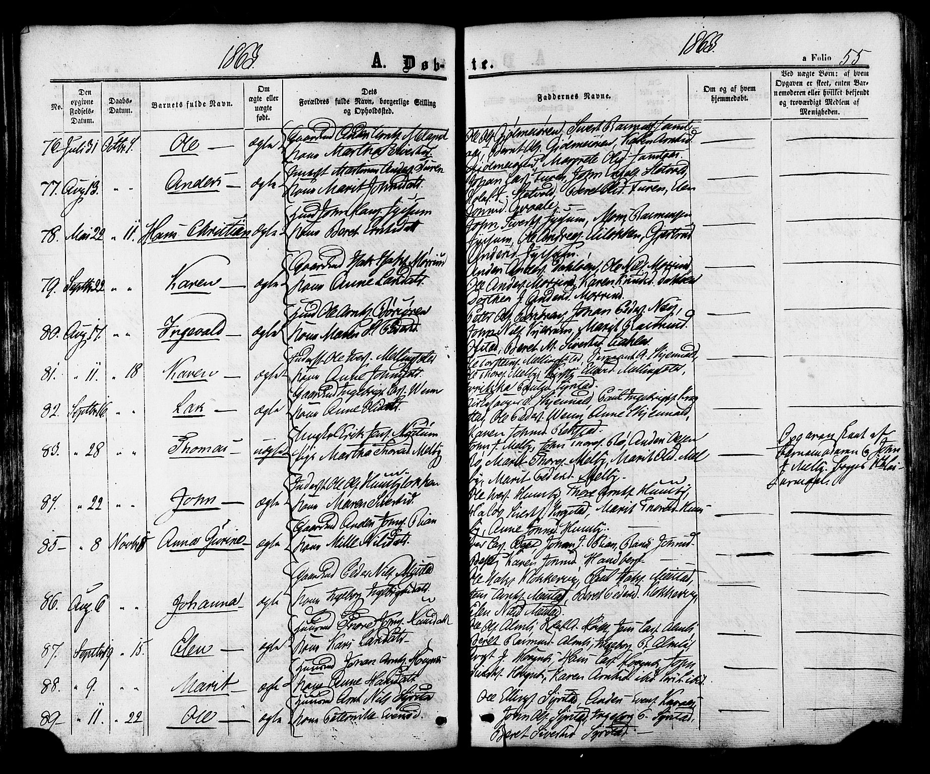 Ministerialprotokoller, klokkerbøker og fødselsregistre - Sør-Trøndelag, SAT/A-1456/665/L0772: Parish register (official) no. 665A07, 1856-1878, p. 55
