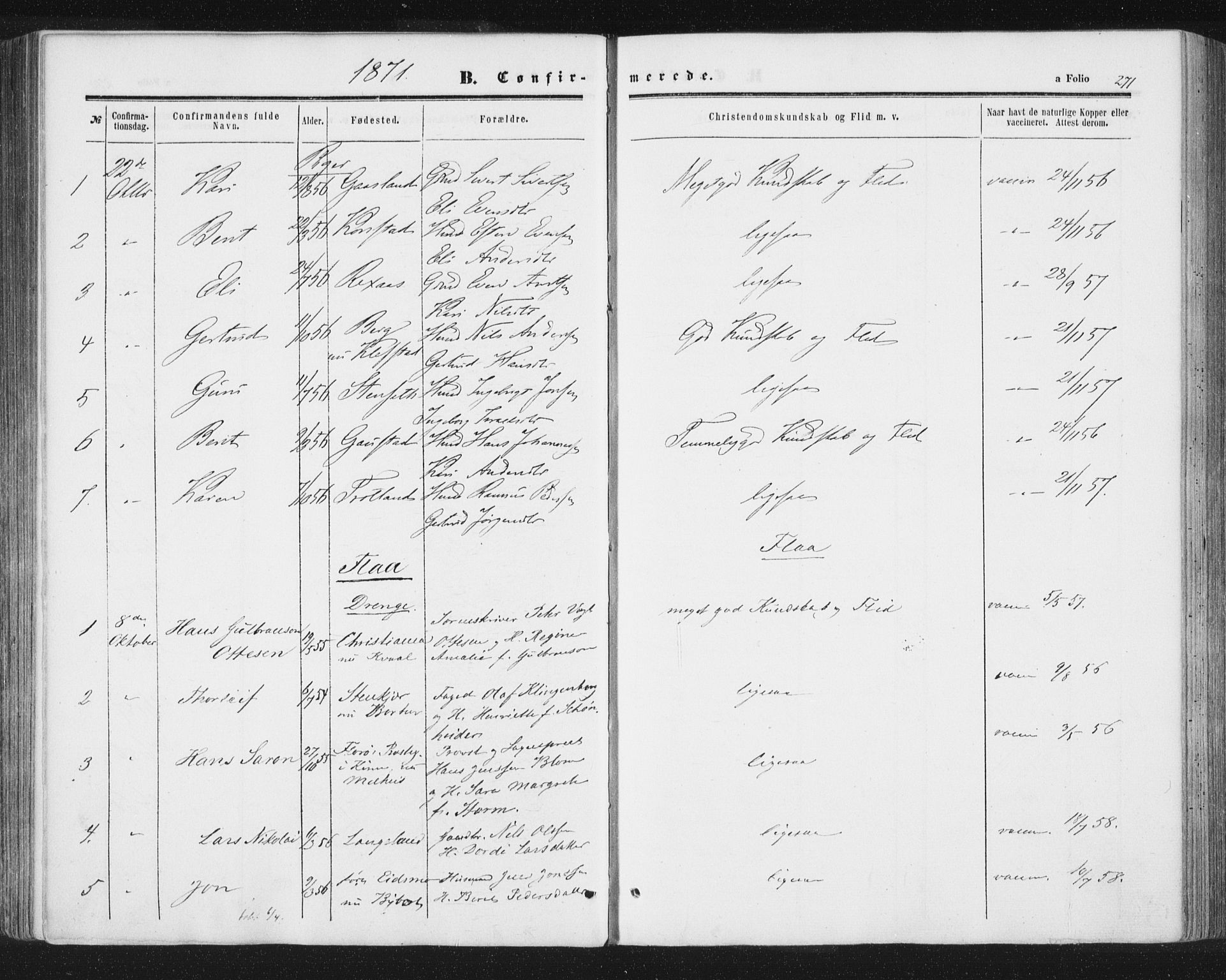 Ministerialprotokoller, klokkerbøker og fødselsregistre - Sør-Trøndelag, AV/SAT-A-1456/691/L1077: Parish register (official) no. 691A09, 1862-1873, p. 271