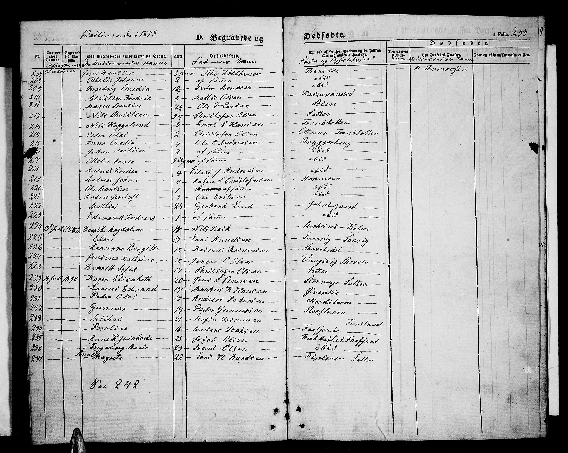 Tranøy sokneprestkontor, SATØ/S-1313/I/Ia/Iab/L0002klokker: Parish register (copy) no. 2, 1847-1860, p. 233