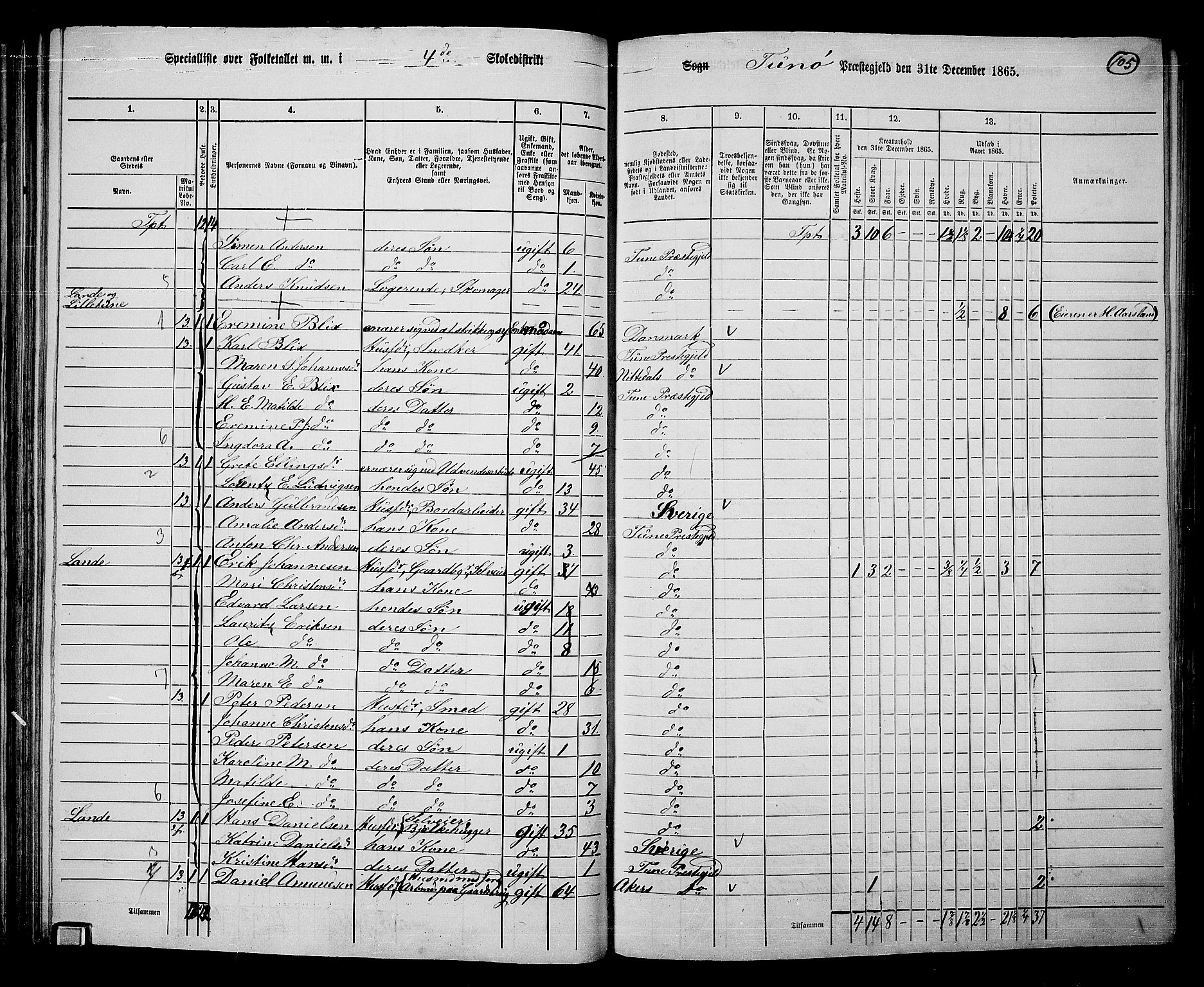 RA, 1865 census for Tune, 1865, p. 98