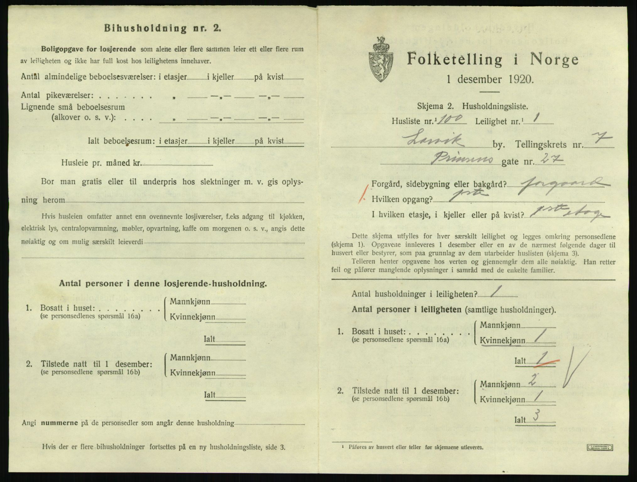 SAKO, 1920 census for Larvik, 1920, p. 6392