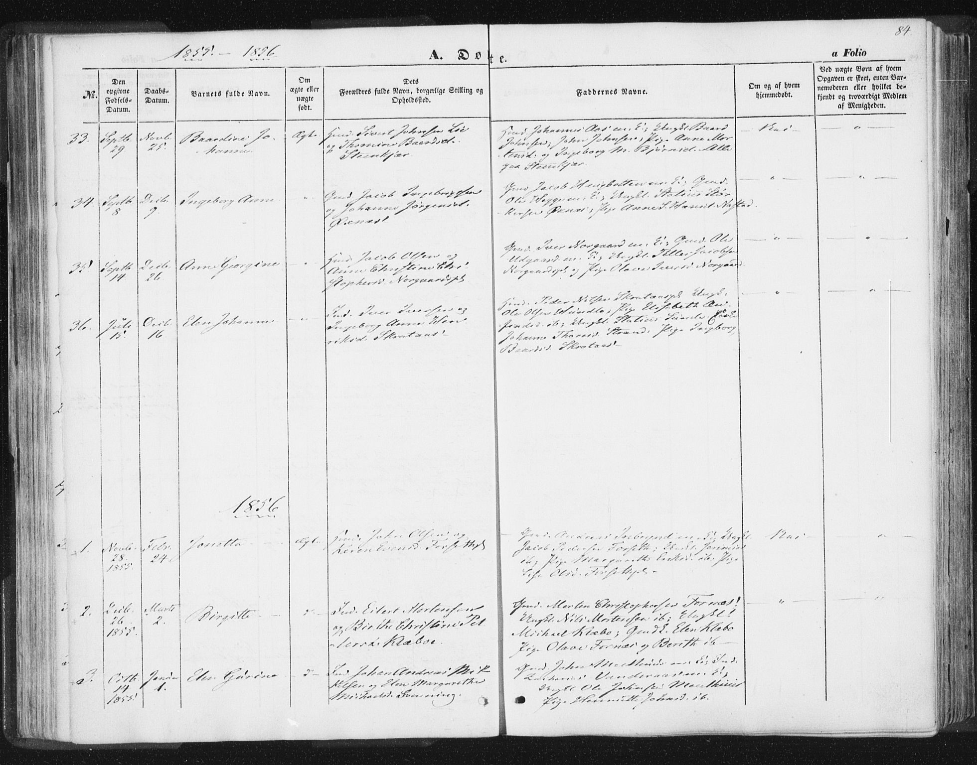 Ministerialprotokoller, klokkerbøker og fødselsregistre - Nord-Trøndelag, SAT/A-1458/746/L0446: Parish register (official) no. 746A05, 1846-1859, p. 84