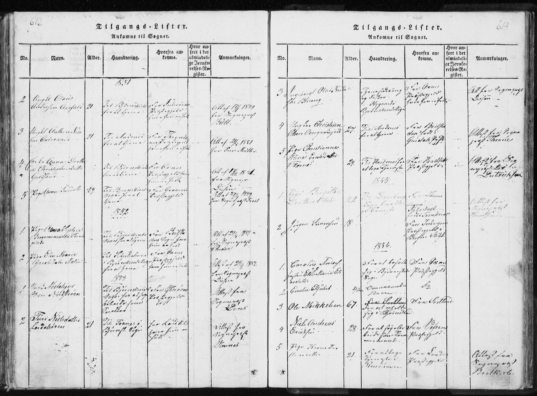 Ministerialprotokoller, klokkerbøker og fødselsregistre - Nordland, AV/SAT-A-1459/897/L1411: Parish register (copy) no. 897C01, 1820-1866, p. 612-613