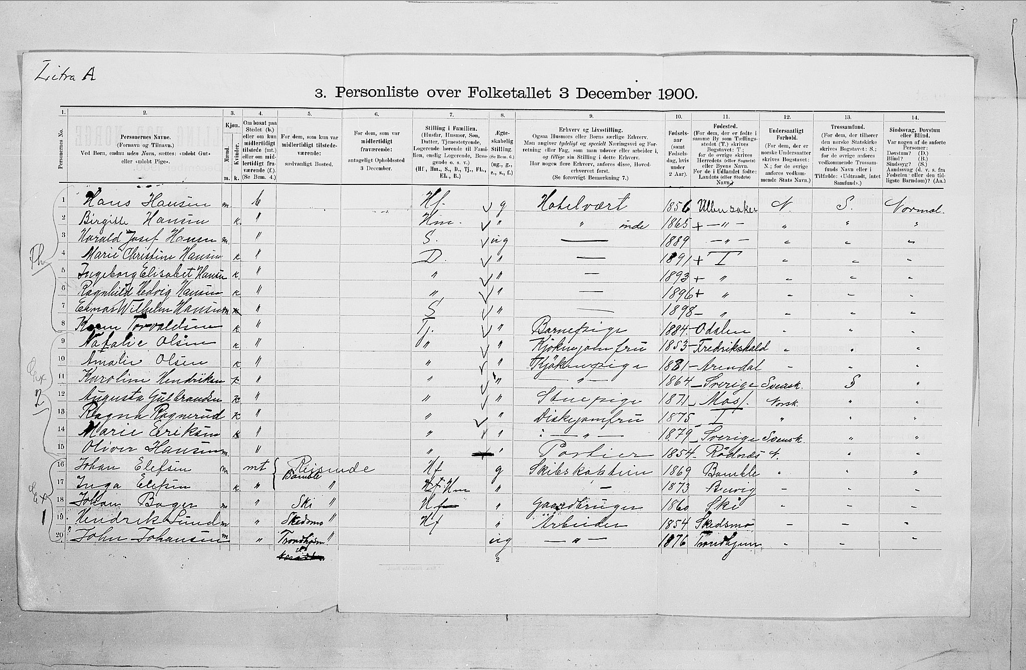 SAO, 1900 census for Kristiania, 1900, p. 113603