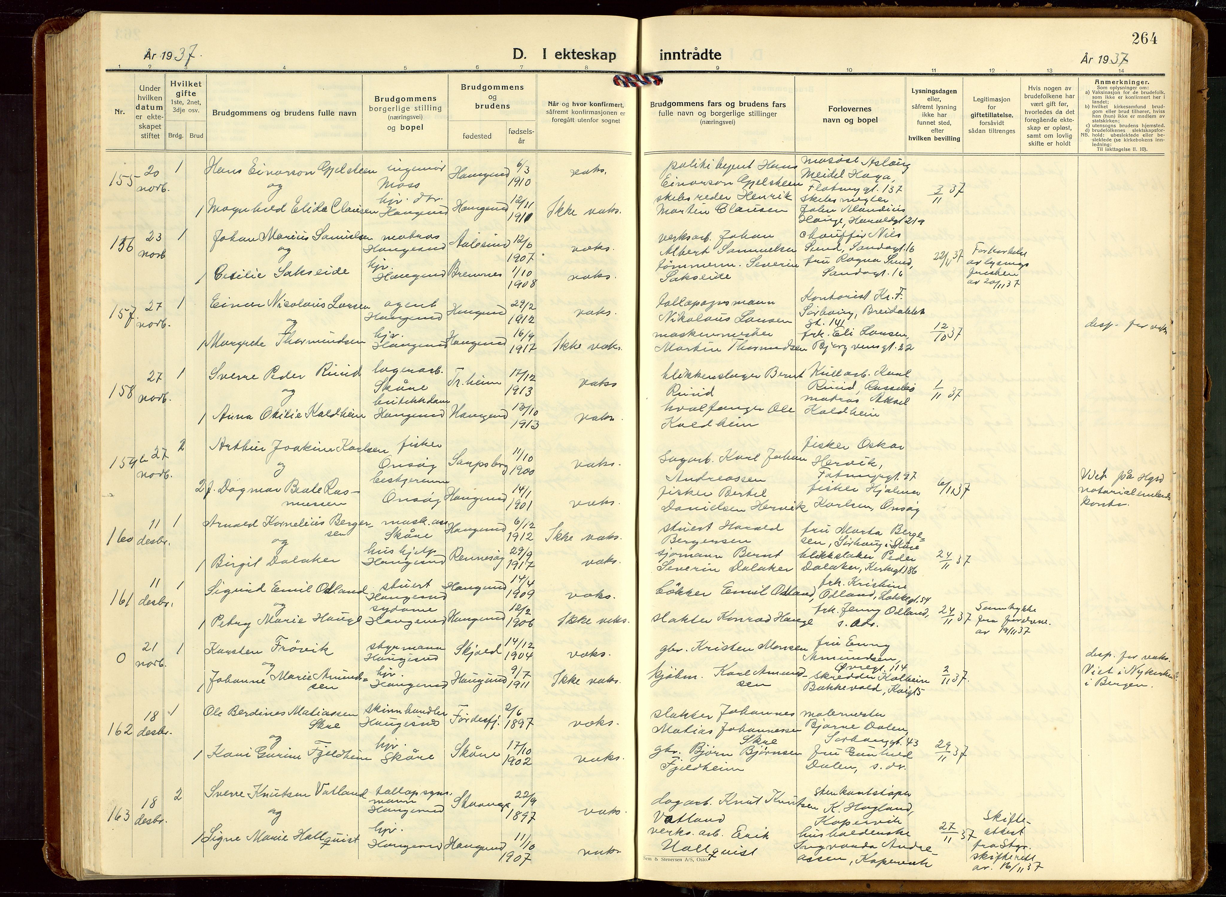 Haugesund sokneprestkontor, AV/SAST-A -101863/H/Ha/Hab/L0013: Parish register (copy) no. B 13, 1931-1943, p. 264