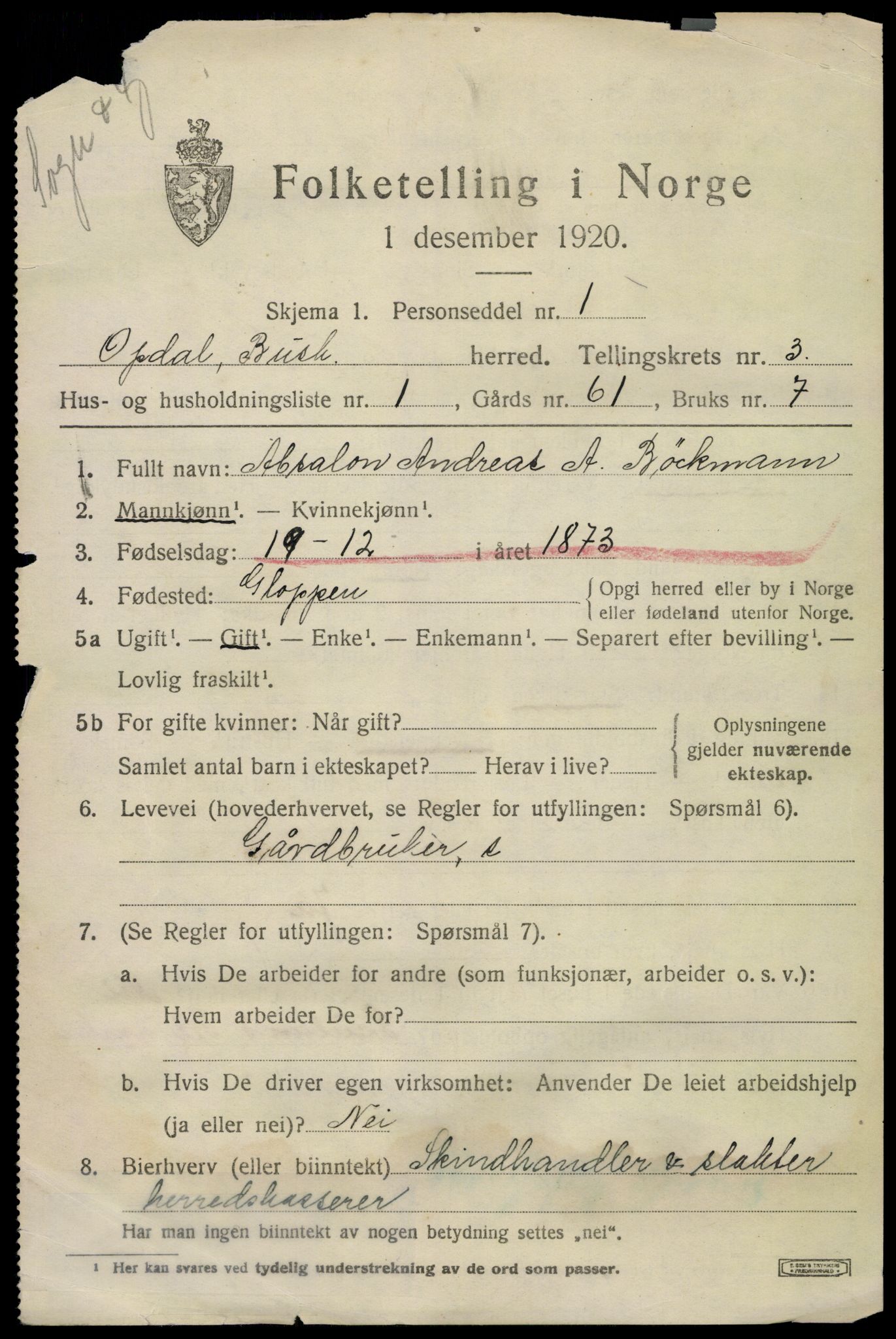 SAKO, 1920 census for Uvdal, 1920, p. 1291