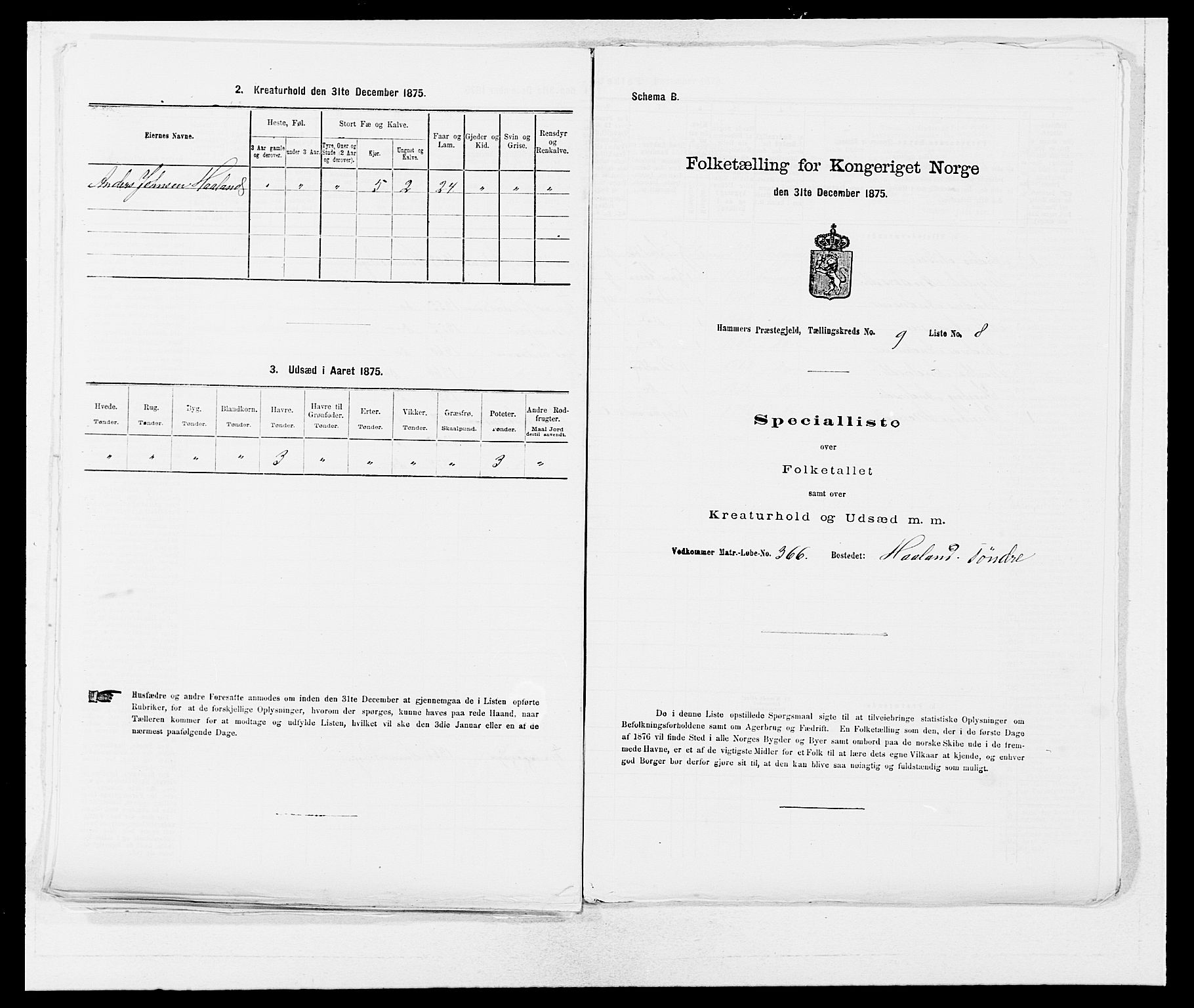 SAB, 1875 census for 1254P Hamre, 1875, p. 1171