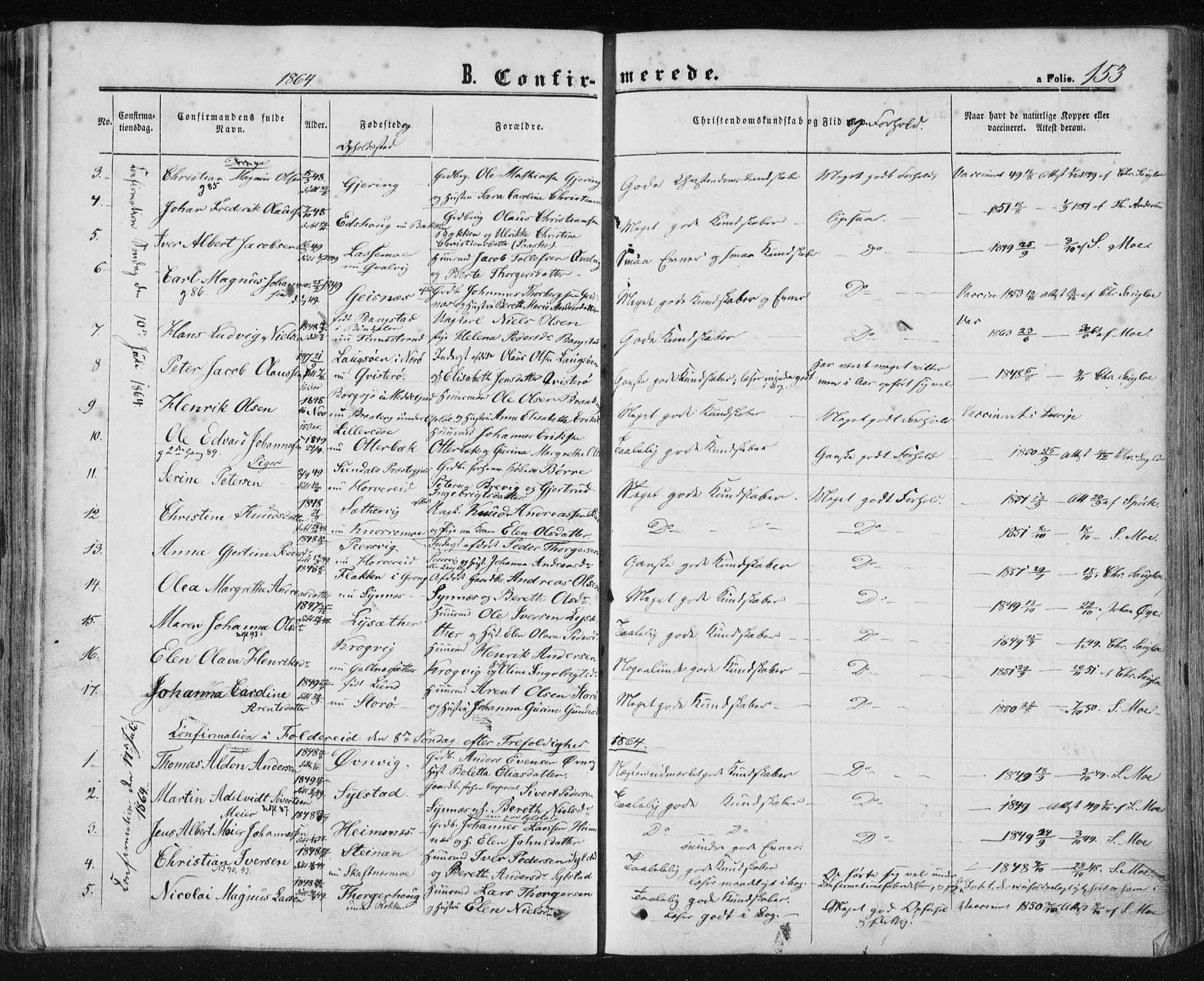 Ministerialprotokoller, klokkerbøker og fødselsregistre - Nord-Trøndelag, SAT/A-1458/780/L0641: Parish register (official) no. 780A06, 1857-1874, p. 153