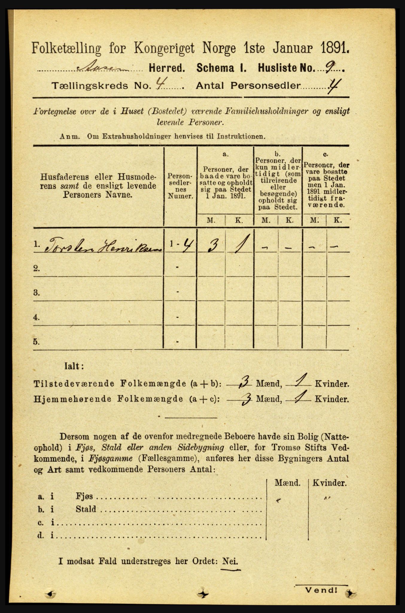 RA, 1891 census for 1716 Åsen, 1891, p. 1341