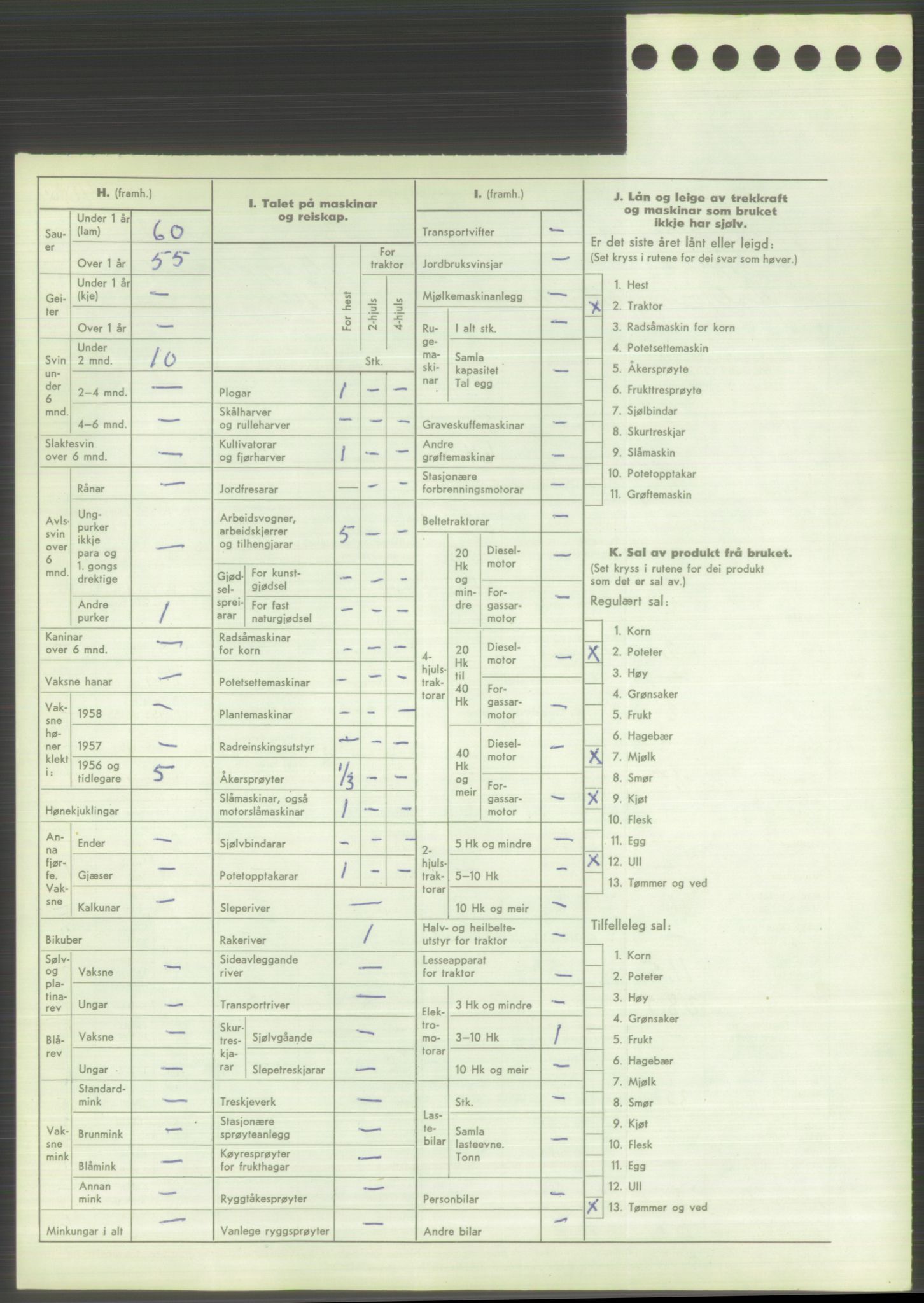 Statistisk sentralbyrå, Næringsøkonomiske emner, Jordbruk, skogbruk, jakt, fiske og fangst, AV/RA-S-2234/G/Gd/L0373: Rogaland: 1130 Strand (kl. 1-2), 1131 Årdal og 1132 Fister, 1959, p. 930