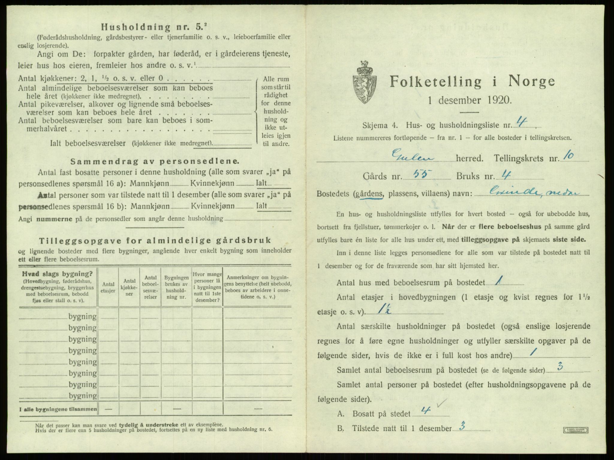 SAB, 1920 census for Gulen, 1920, p. 625