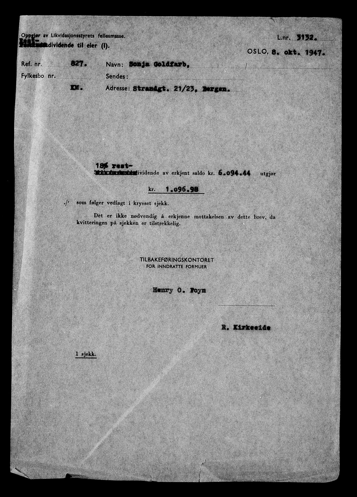 Justisdepartementet, Tilbakeføringskontoret for inndratte formuer, RA/S-1564/H/Hc/Hcd/L0996: --, 1945-1947, p. 125