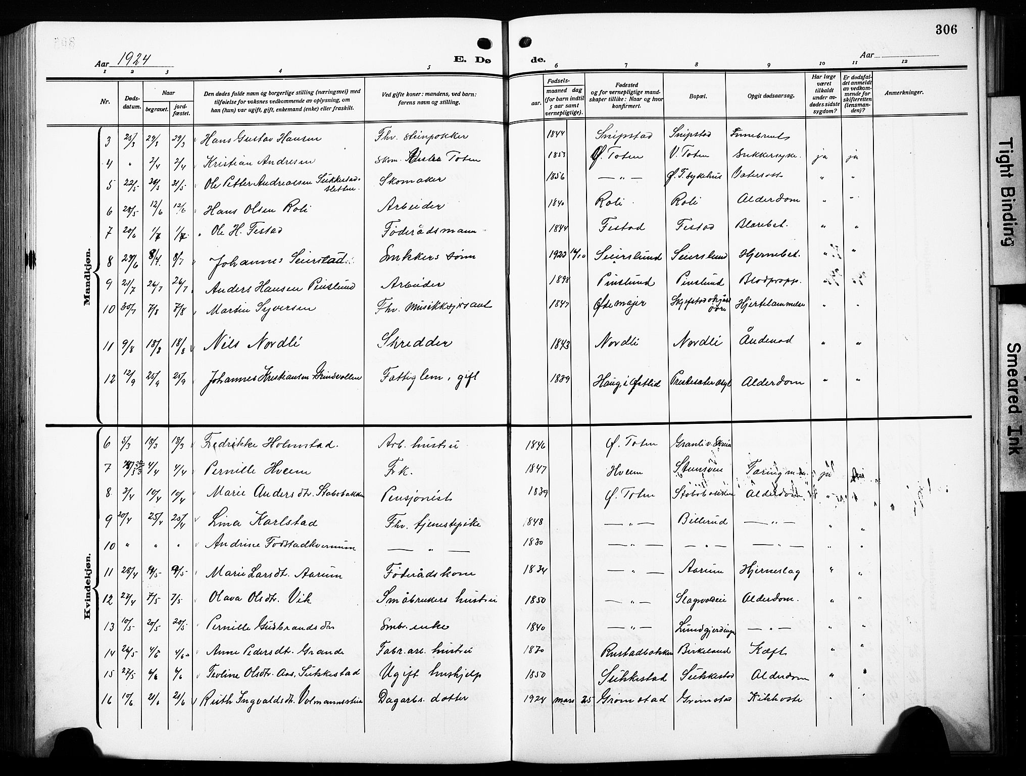 Østre Toten prestekontor, AV/SAH-PREST-104/H/Ha/Hab/L0010: Parish register (copy) no. 10, 1912-1933, p. 306