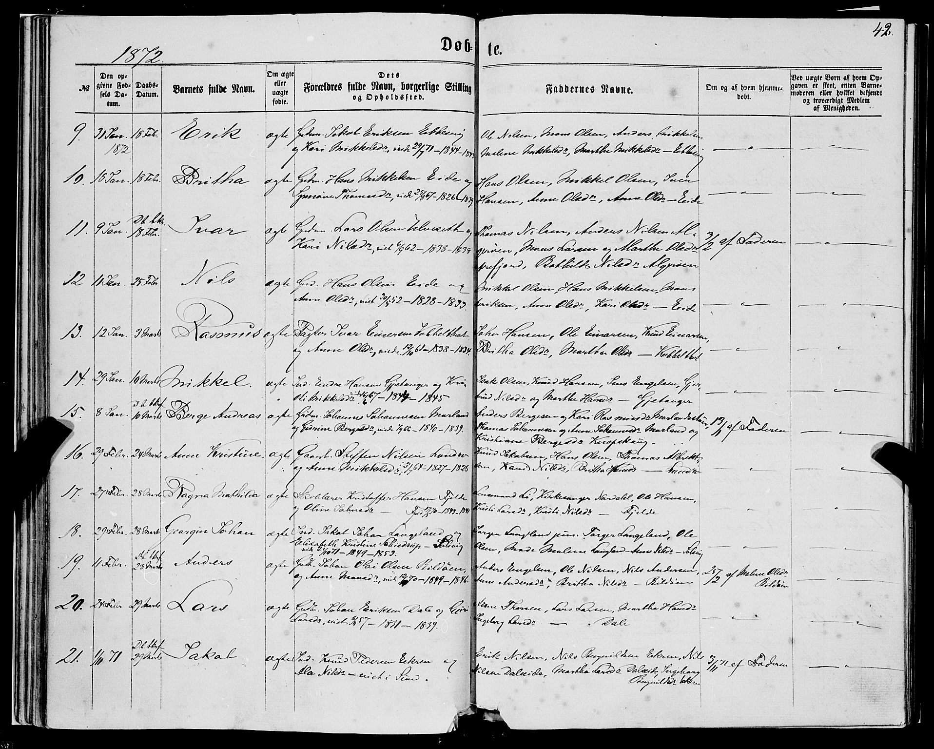 Fjell sokneprestembete, SAB/A-75301/H/Haa: Parish register (official) no. A 3, 1864-1877, p. 42