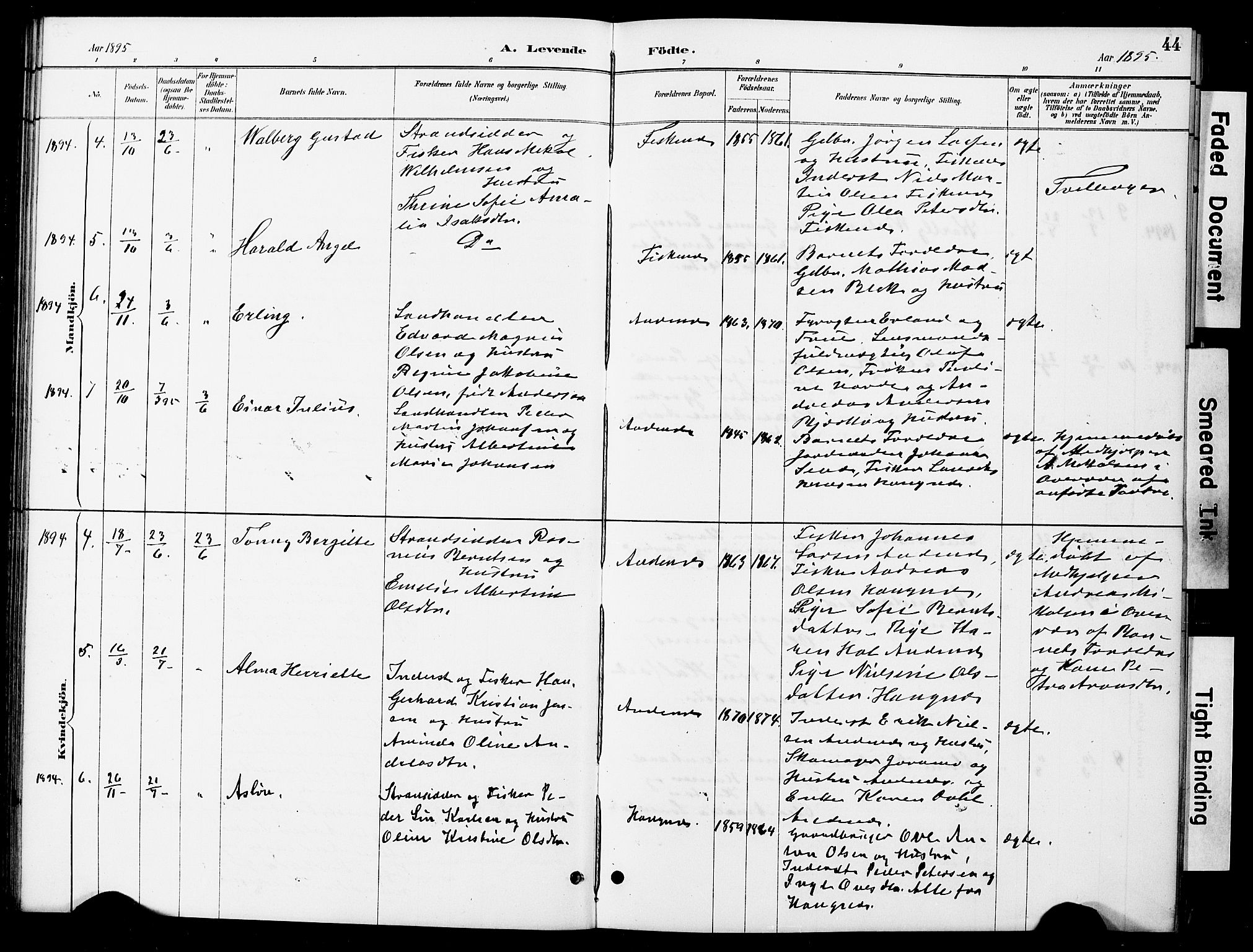 Ministerialprotokoller, klokkerbøker og fødselsregistre - Nordland, AV/SAT-A-1459/899/L1448: Parish register (copy) no. 899C03, 1887-1902, p. 44