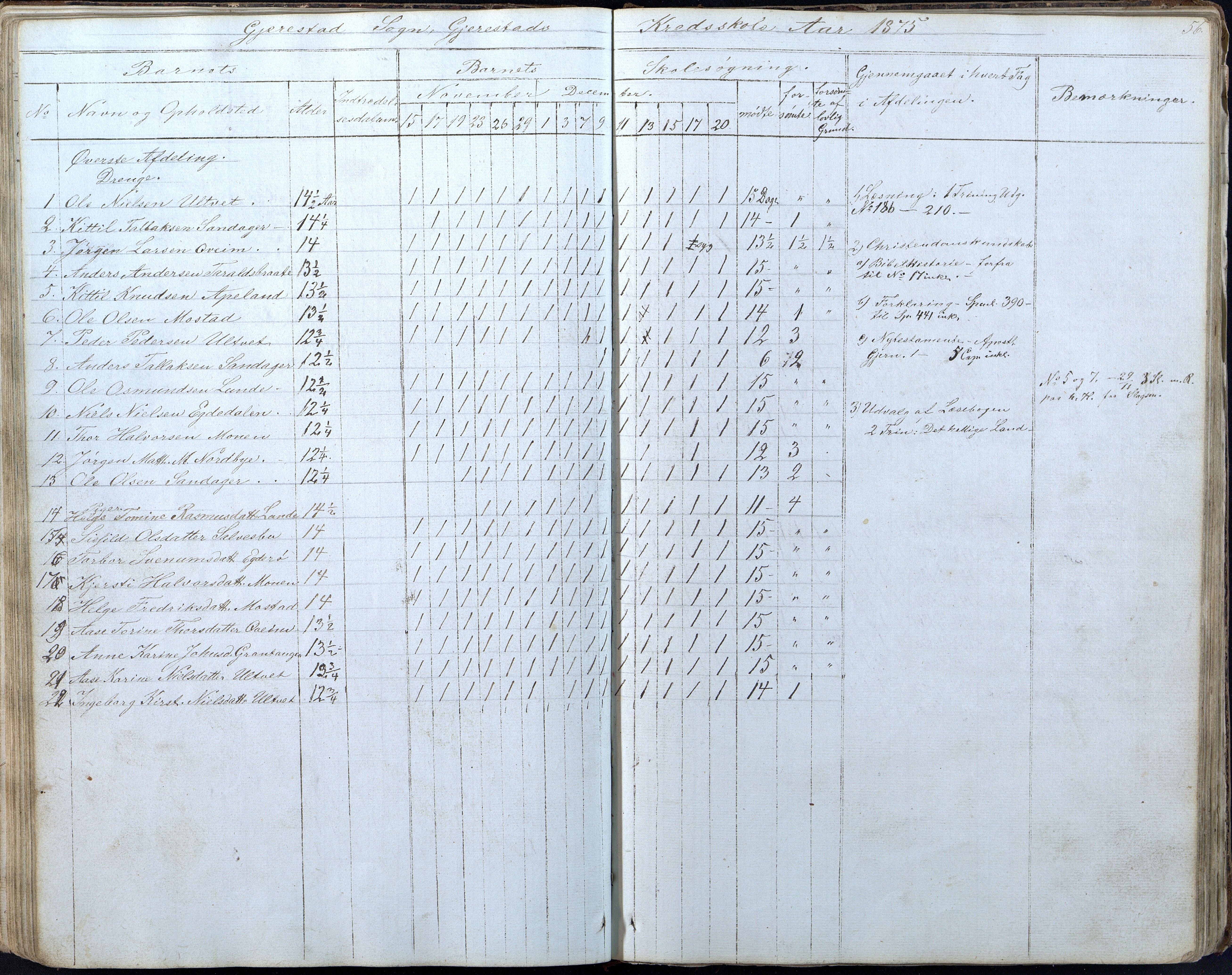 Gjerstad Kommune, Gjerstad Skole, AAKS/KA0911-550a/F01/L0005: Dagbok 5. skoledistrikt, 1850-1883, p. 56