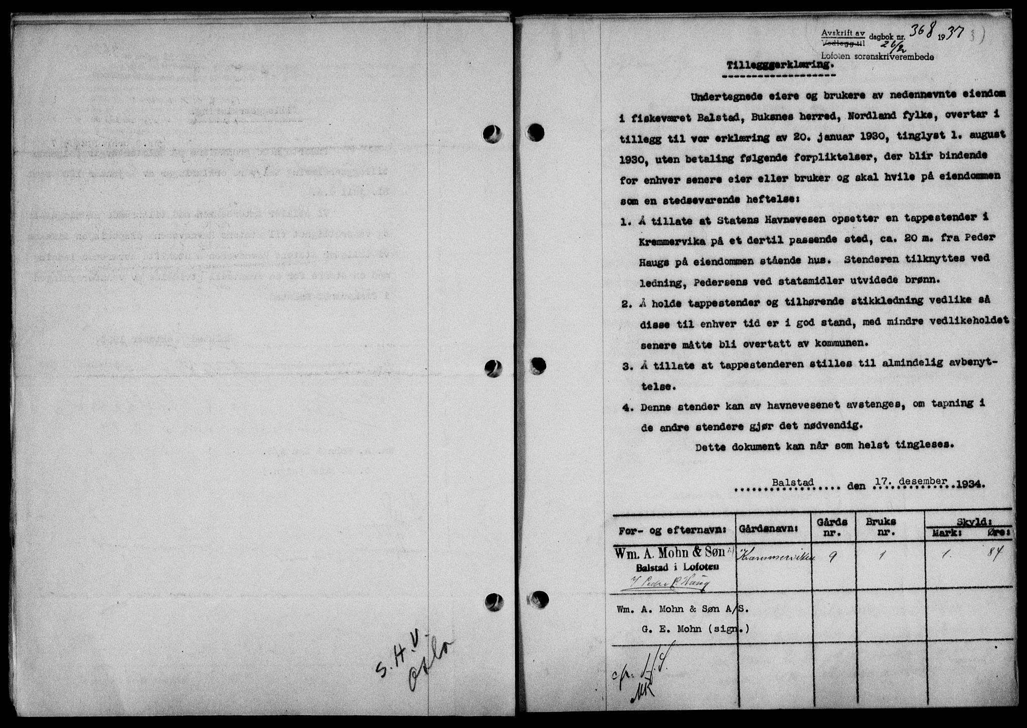 Lofoten sorenskriveri, SAT/A-0017/1/2/2C/L0001a: Mortgage book no. 1a, 1936-1937, Diary no: : 368/1937