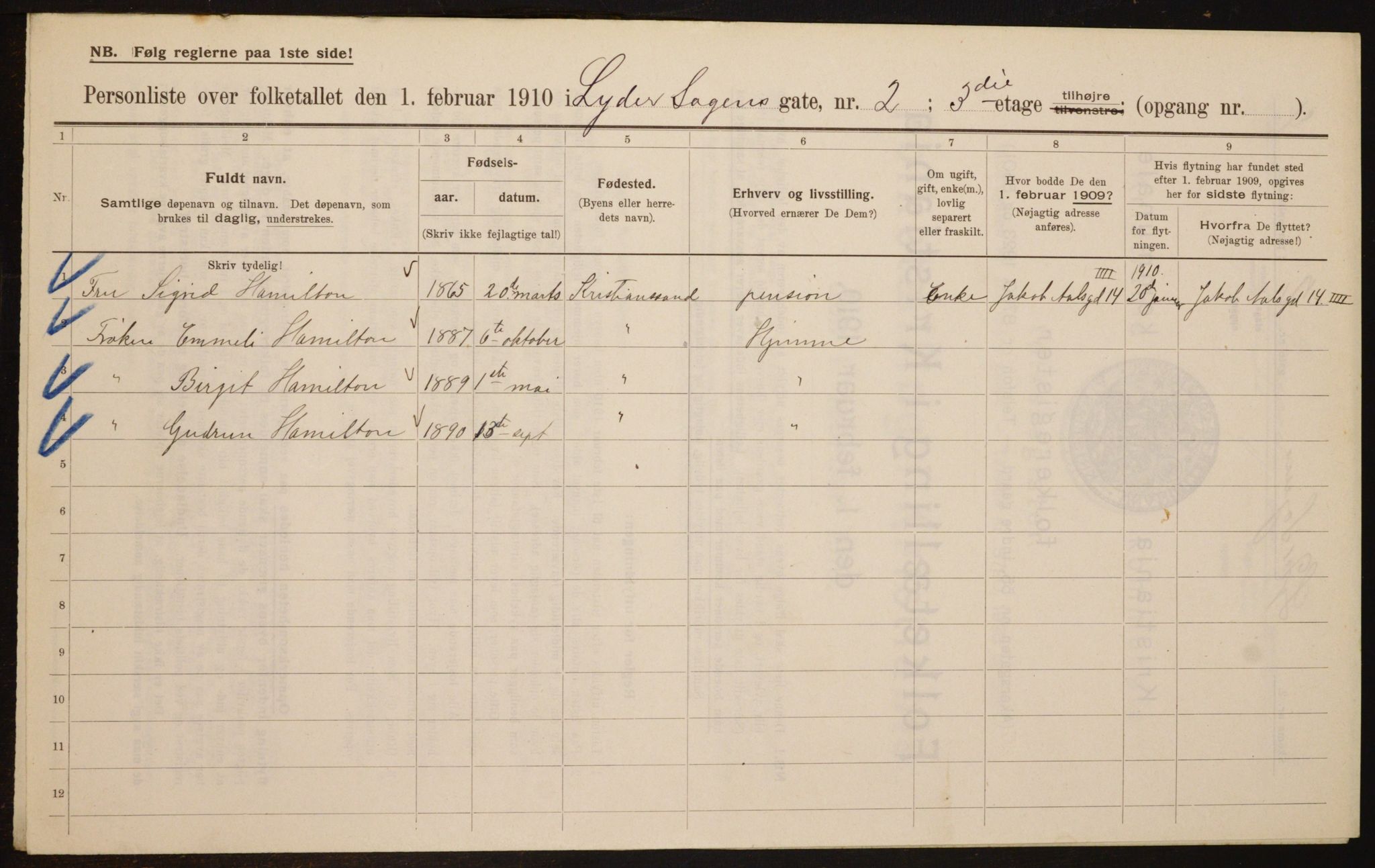 OBA, Municipal Census 1910 for Kristiania, 1910, p. 56445